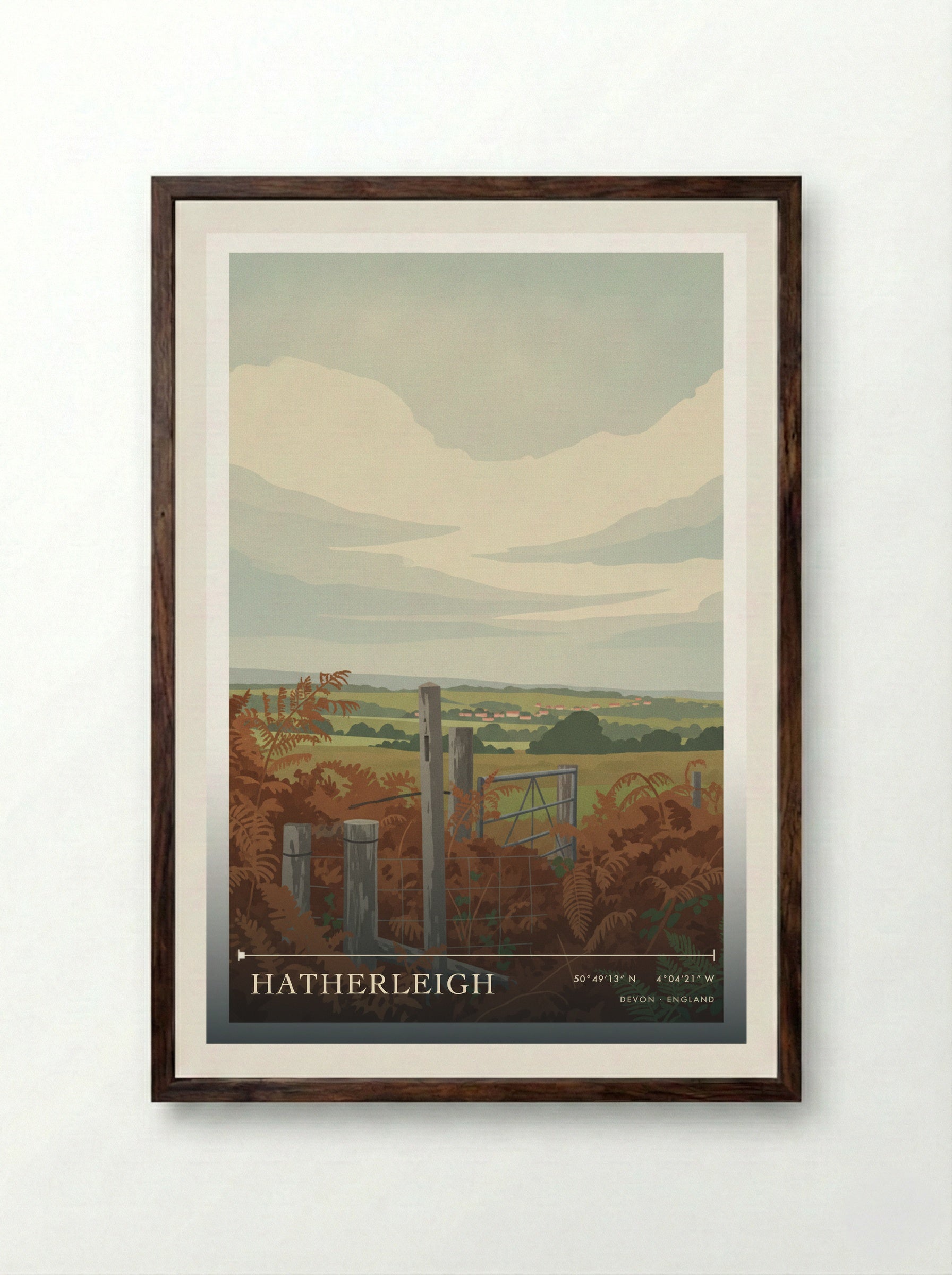 Hatherleigh Devon England Travel Poster - Framed Print Dark Wood