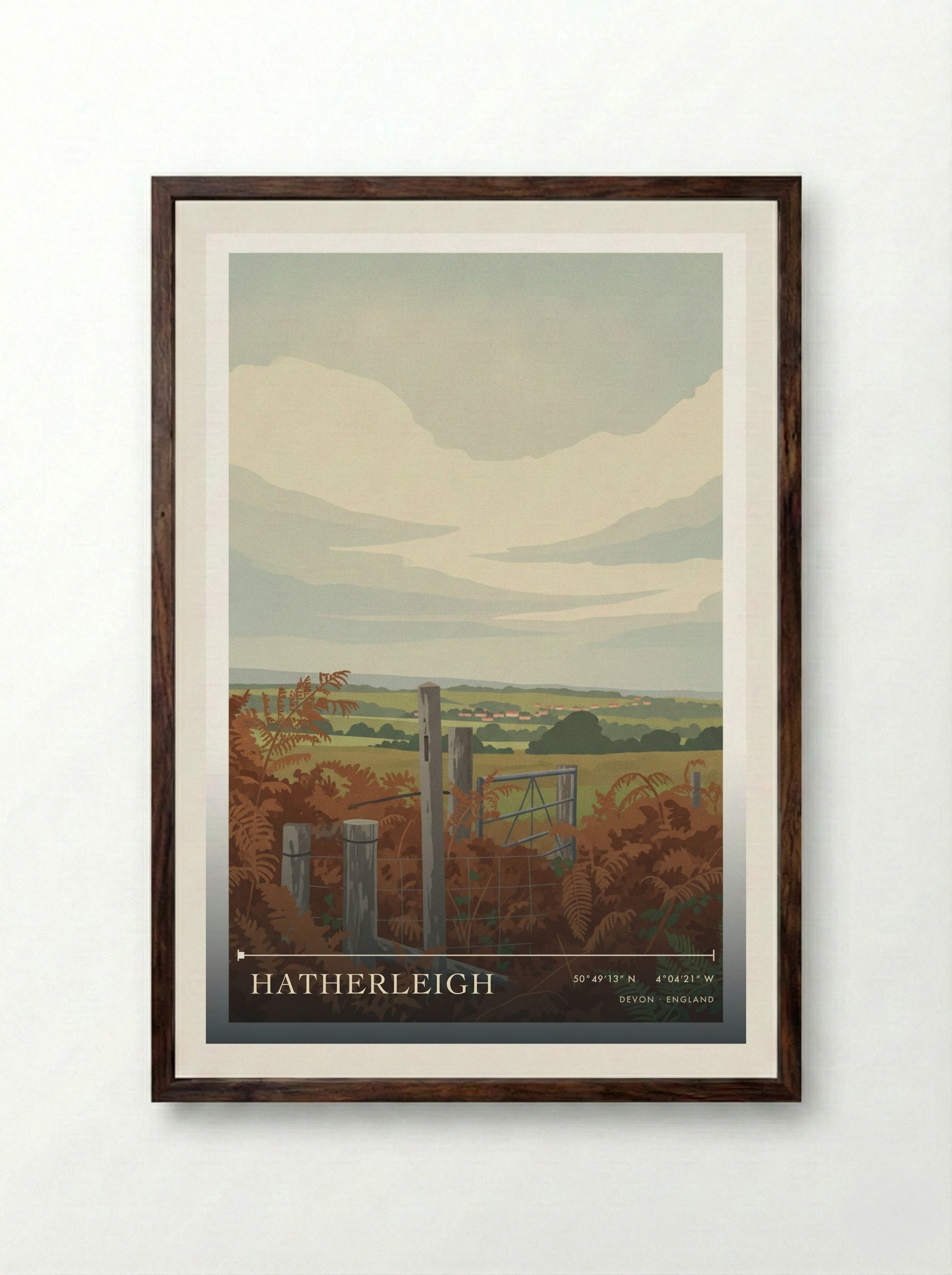 Hatherleigh Devon England Travel Poster - Framed Print Dark Wood