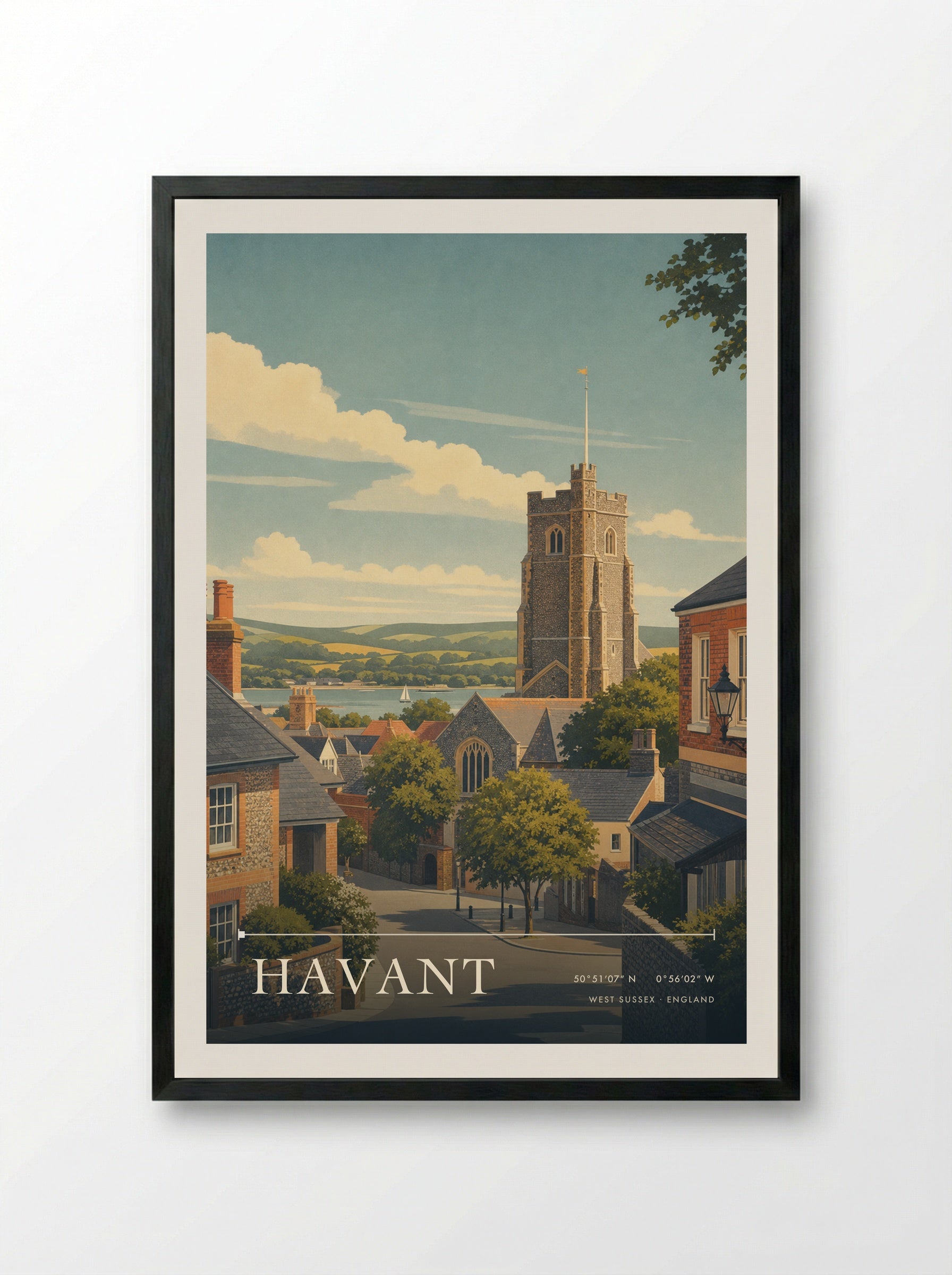 Havant West Sussex England Travel Poster - Framed Print Black