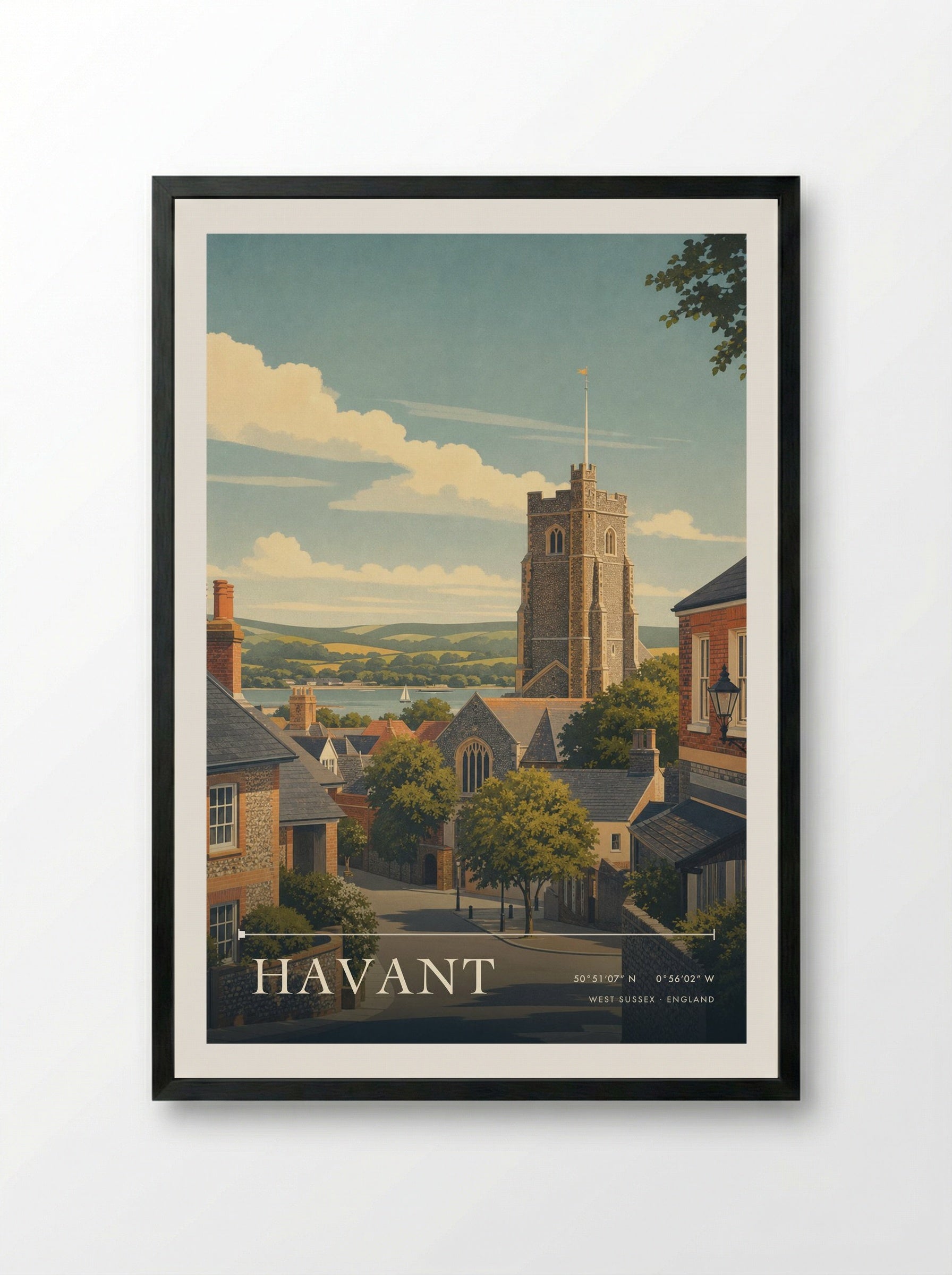 Havant West Sussex England Travel Poster - Framed Print Black