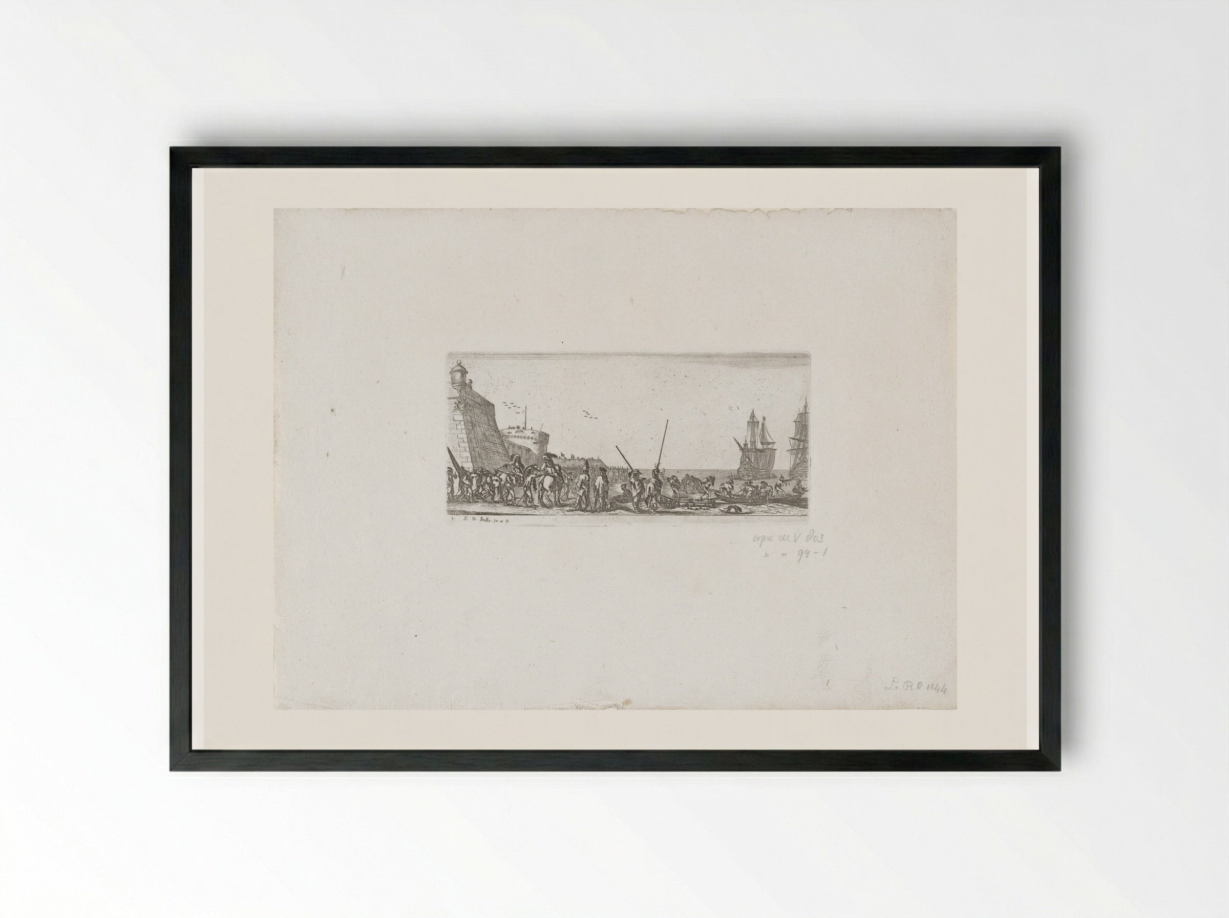 Haven met menigte op de kade - Giovanni Giacomo de' Rossi - Framed Print Black