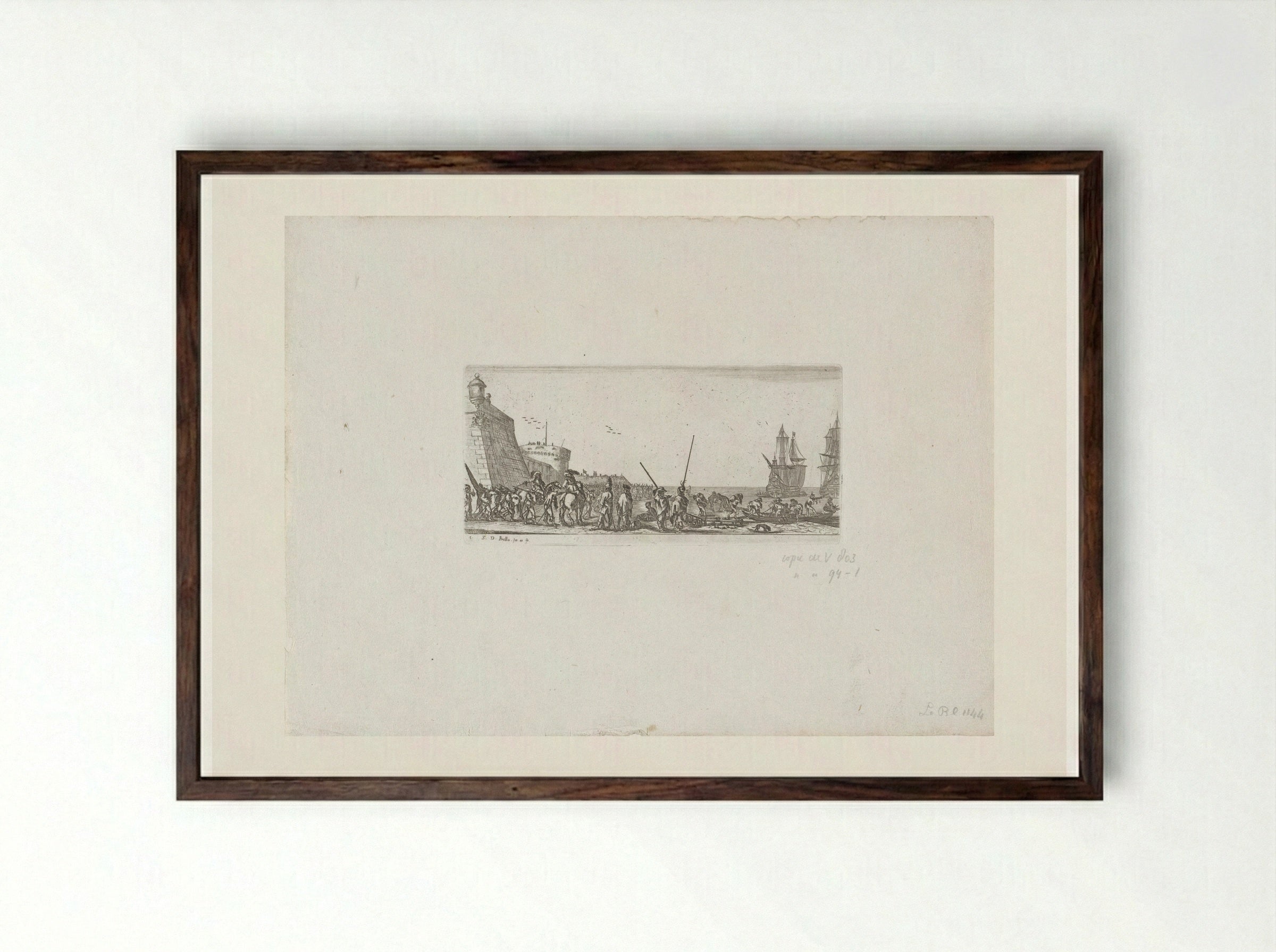 Haven met menigte op de kade - Giovanni Giacomo de' Rossi - Framed Print Dark Wood