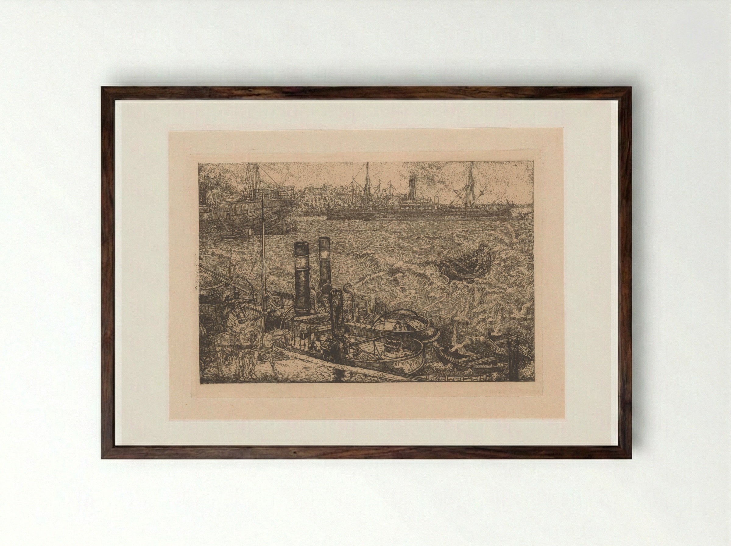 Haven met sleepboten in Rotterdam - Pieter Dupont - Framed Print Dark Wood
