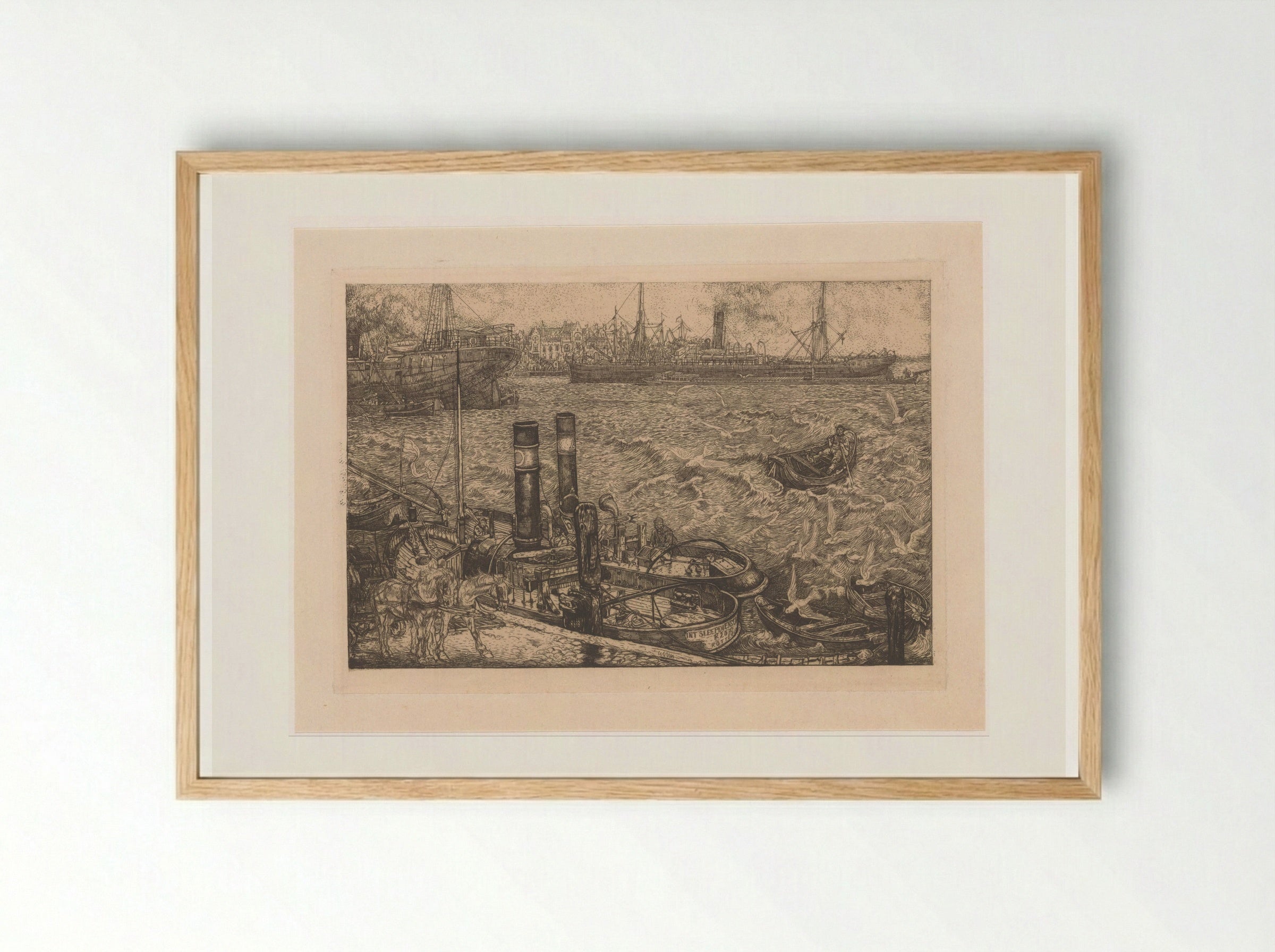 Haven met sleepboten in Rotterdam - Pieter Dupont - Framed Print Wood
