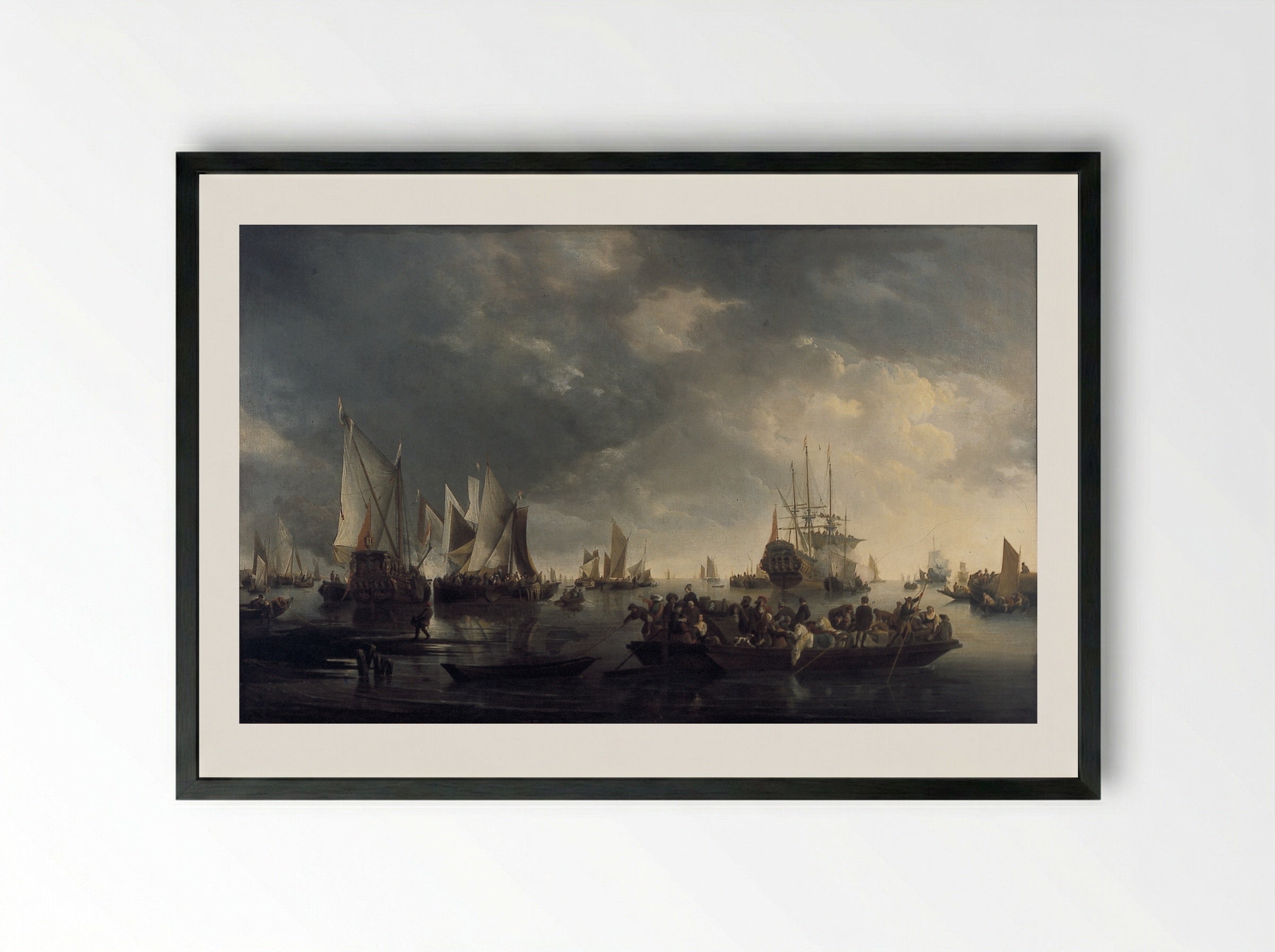 Haven met zeilschepen en ponteveer - Hendrick Jacobsz. Dubbels - Framed Print Black