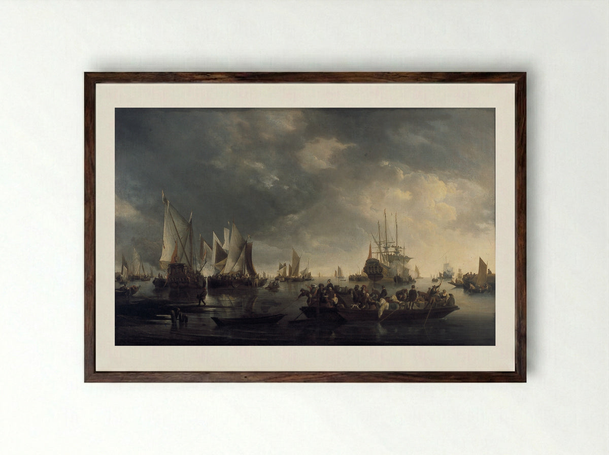 Haven met zeilschepen en ponteveer - Hendrick Jacobsz. Dubbels - Framed Print Dark Wood