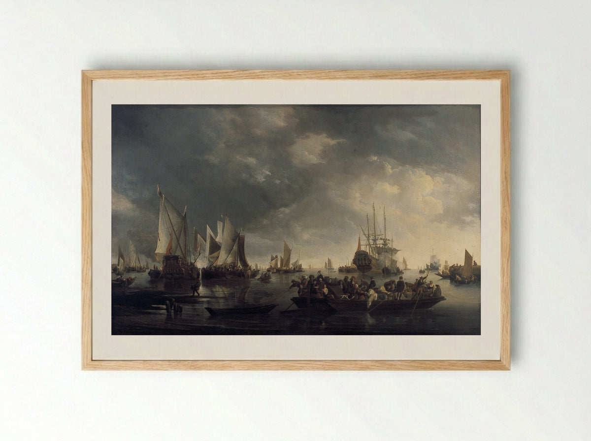 Haven met zeilschepen en ponteveer - Hendrick Jacobsz. Dubbels - Framed Print Wood
