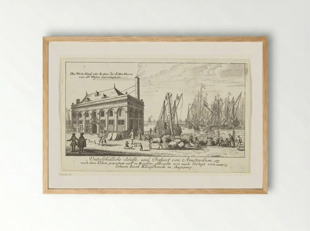 Haven van Amsterdam met het wachthuis - Johann Jakob Kleinschmidt - Framed Print Wood