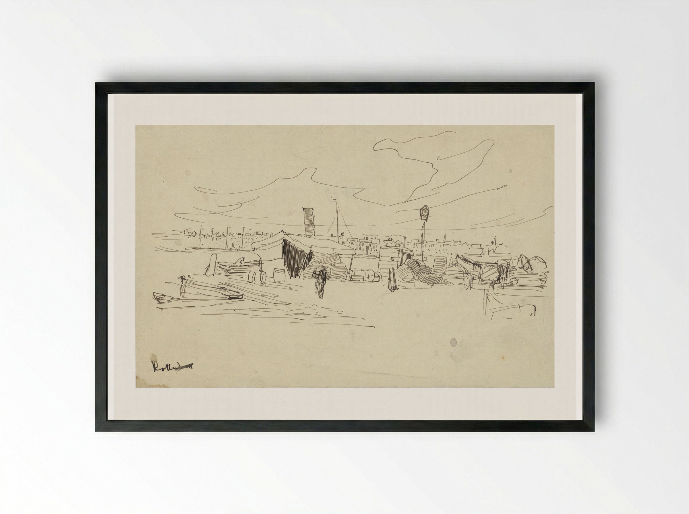 Havengezicht te Rotterdam - Adolf le Comte - Framed Print Black