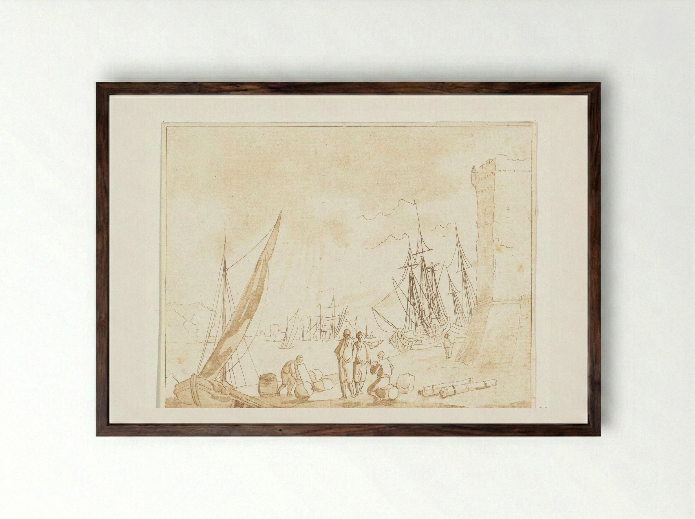 Havengezicht - Anthonie van den Bos - Framed Print Dark Wood