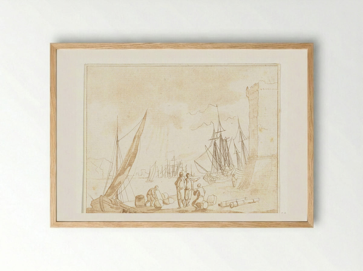 Havengezicht - Anthonie van den Bos - Framed Print Wood