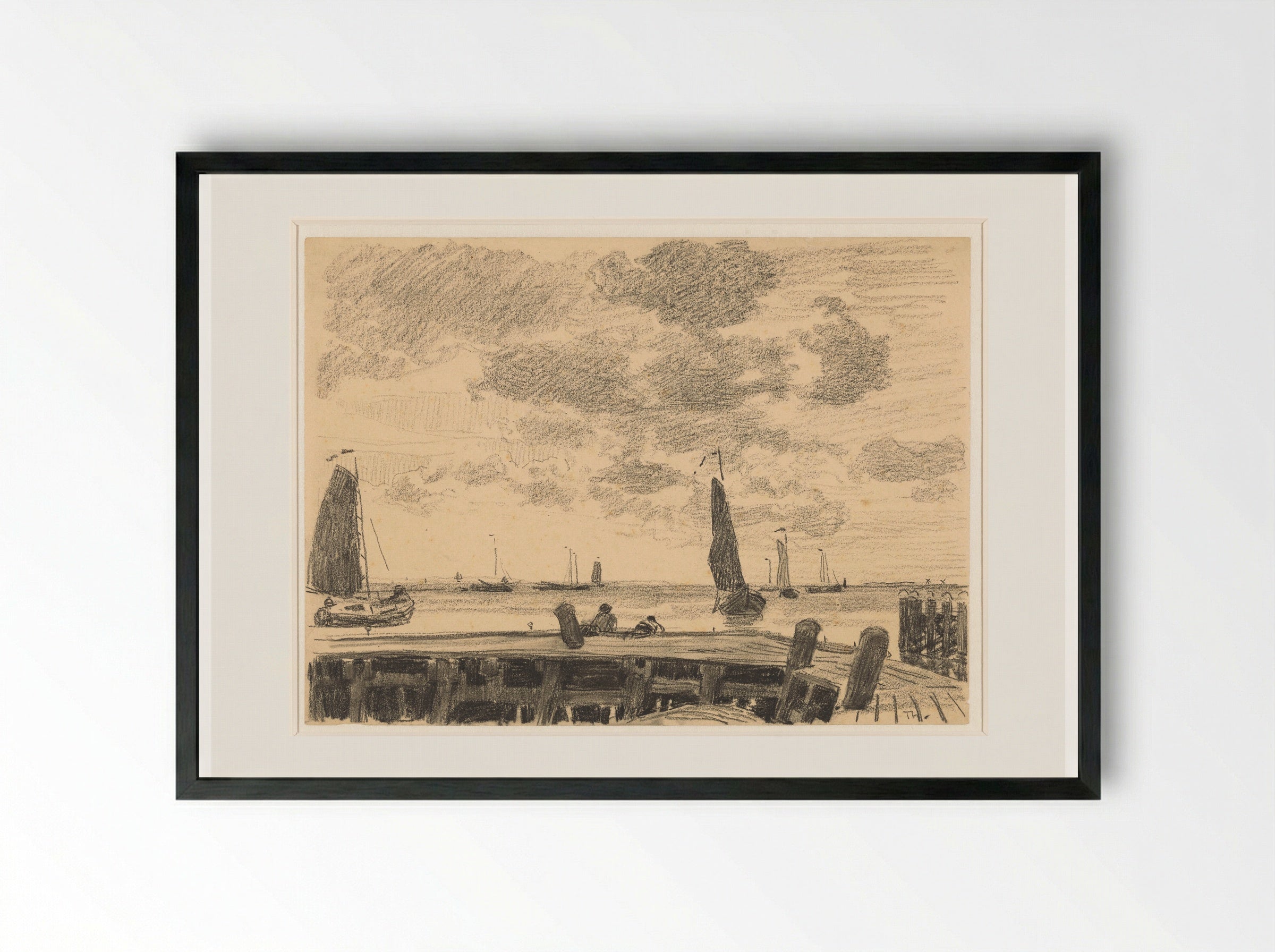 Havenhoofd met schepen - Willem Bastiaan Tholen - Framed Print Black