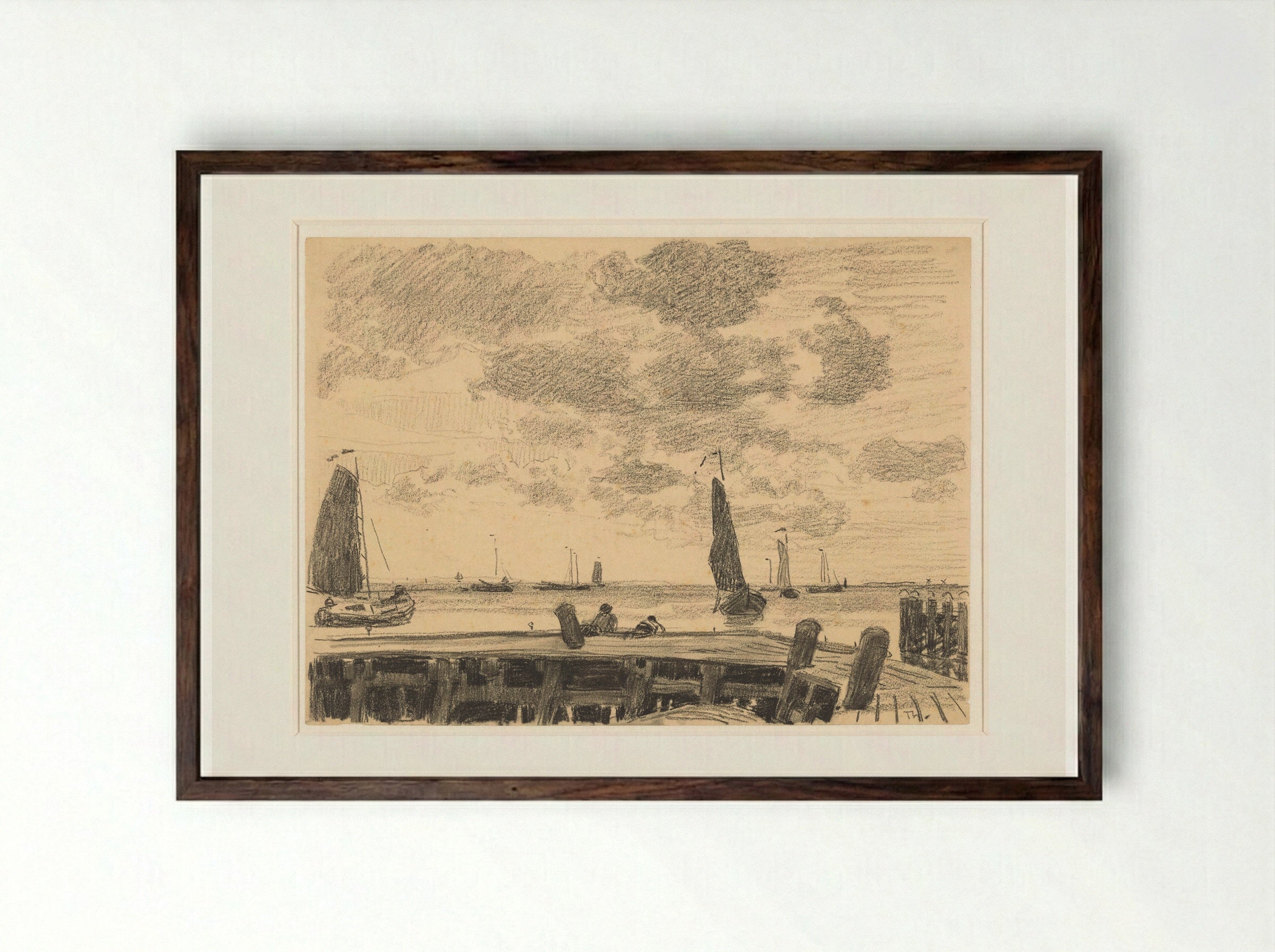 Havenhoofd met schepen - Willem Bastiaan Tholen - Framed Print Dark Wood
