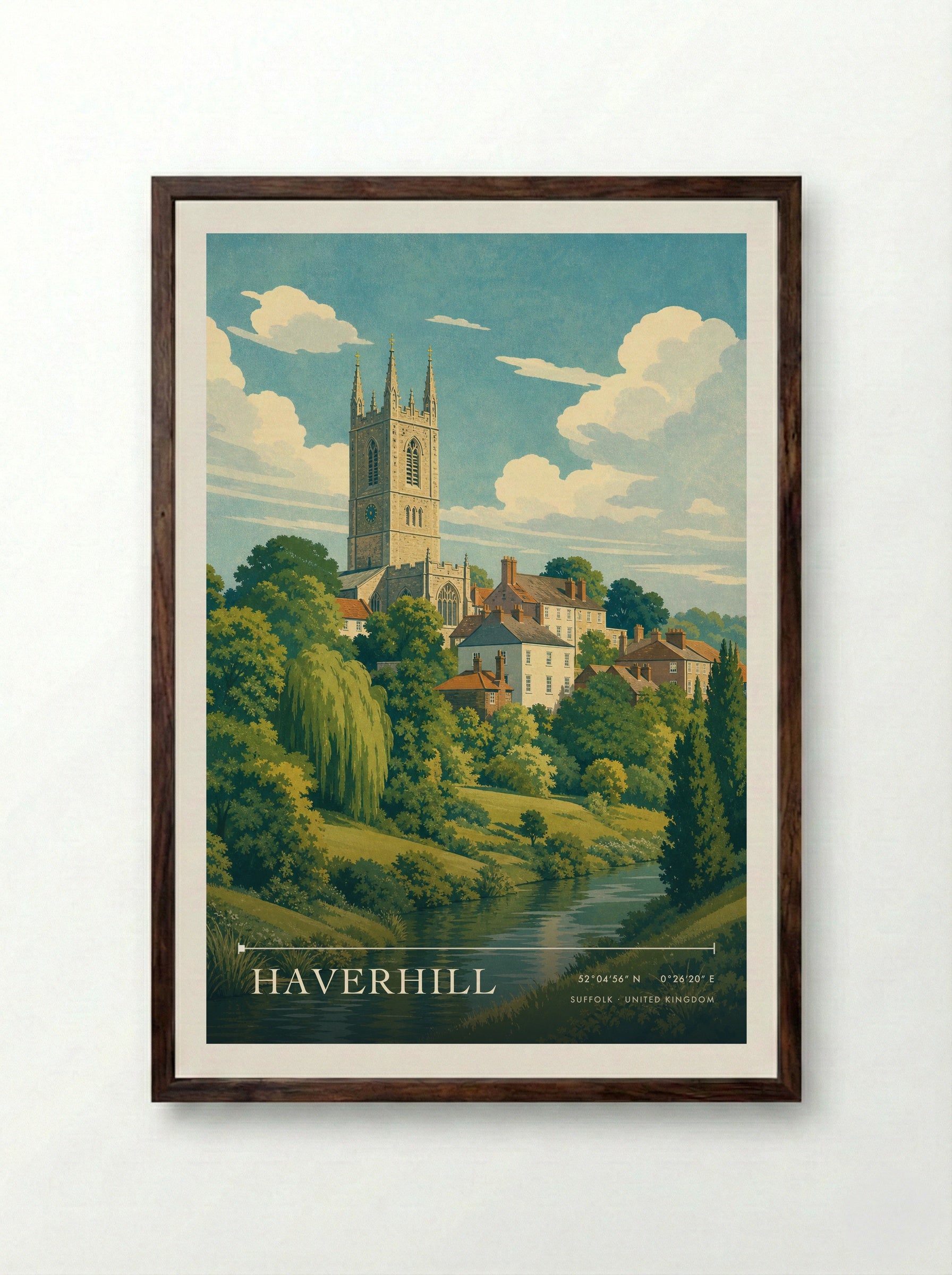 Haverhill Suffolk United Kingdom Travel Poster - Framed Print Dark Wood