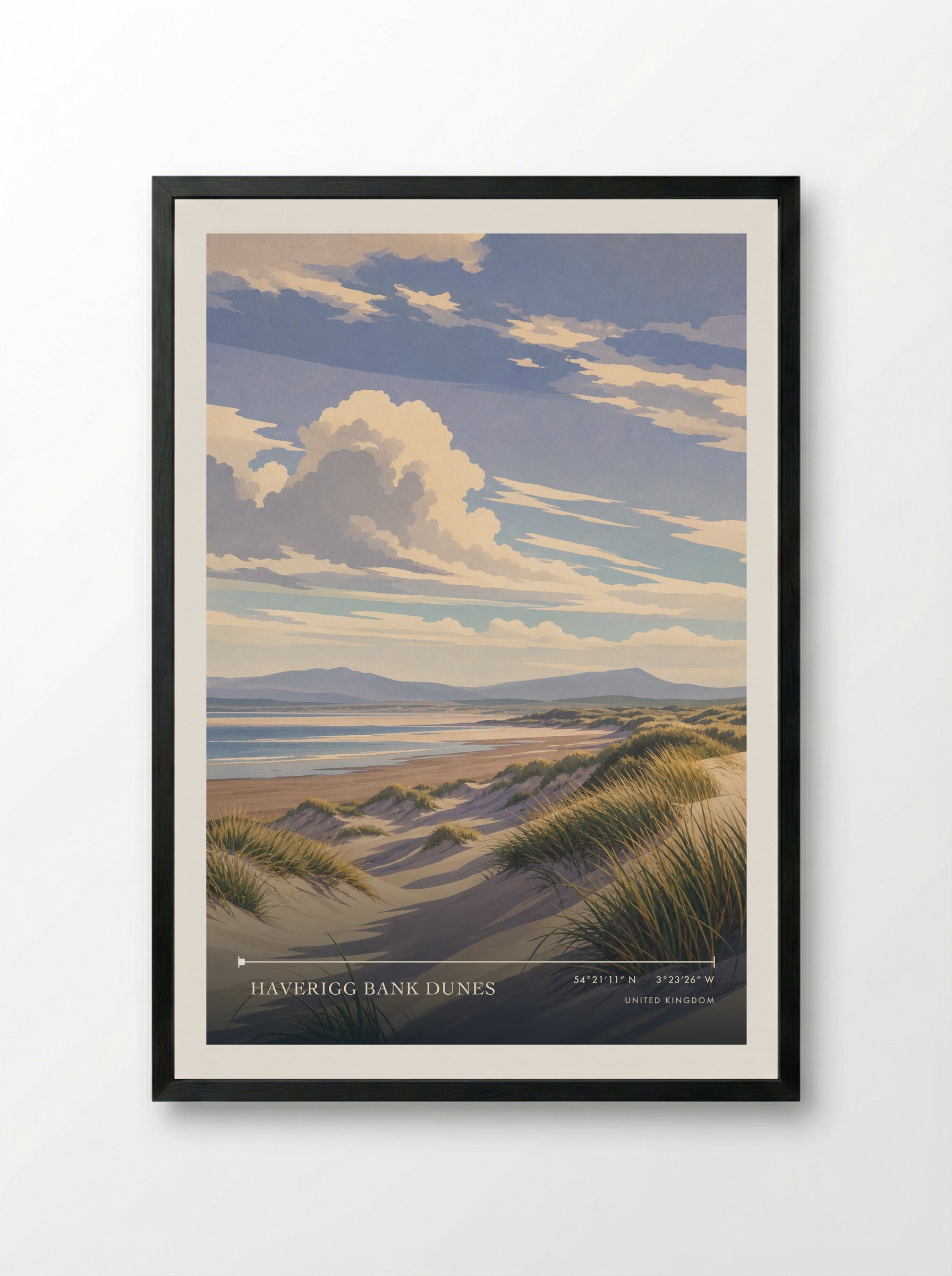 Haverigg Bank Dunes United Kingdom Travel Poster - Framed Print Black