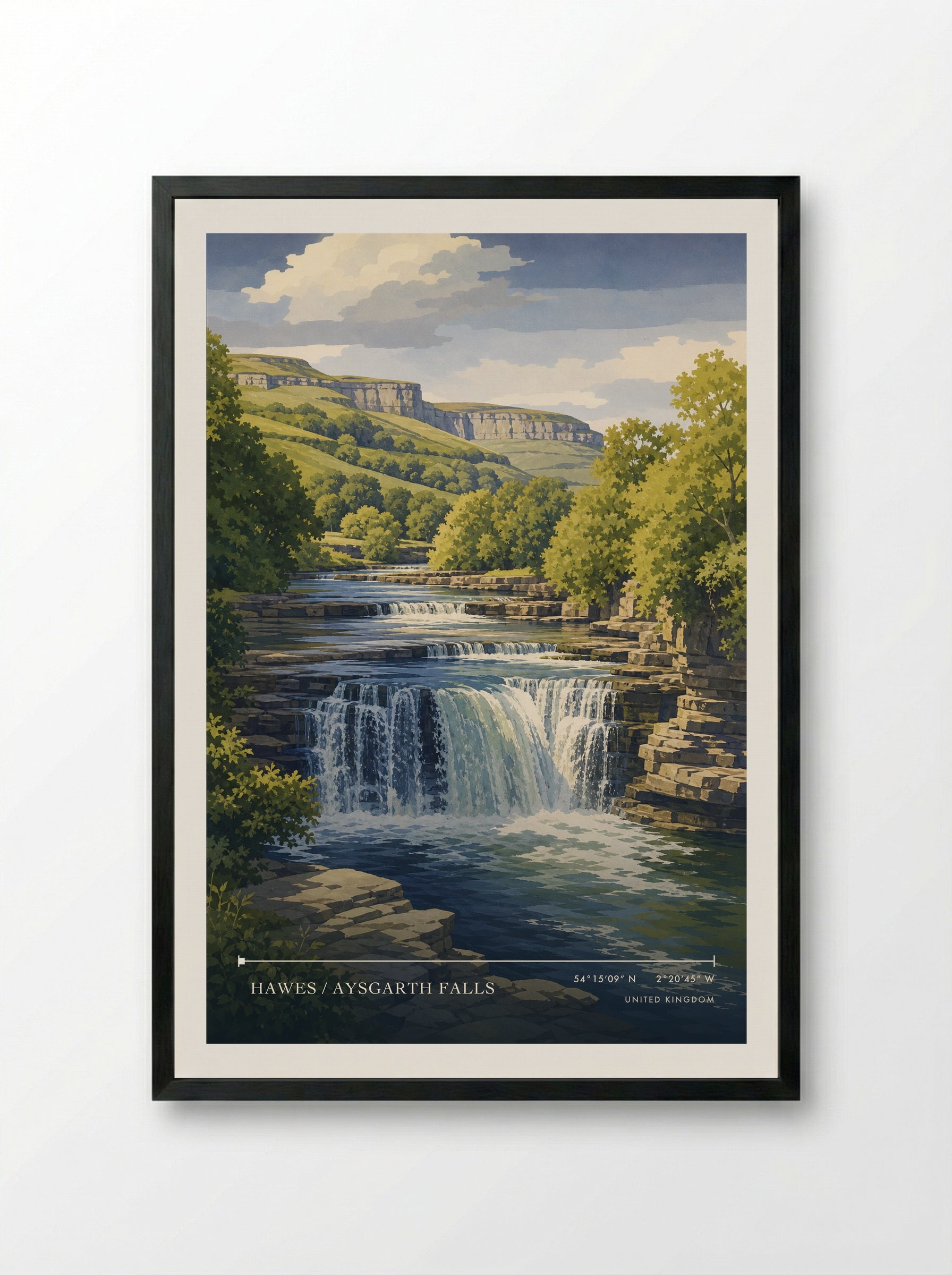 Hawes / Aysgarth Falls United Kingdom Travel Poster - Framed Print Black