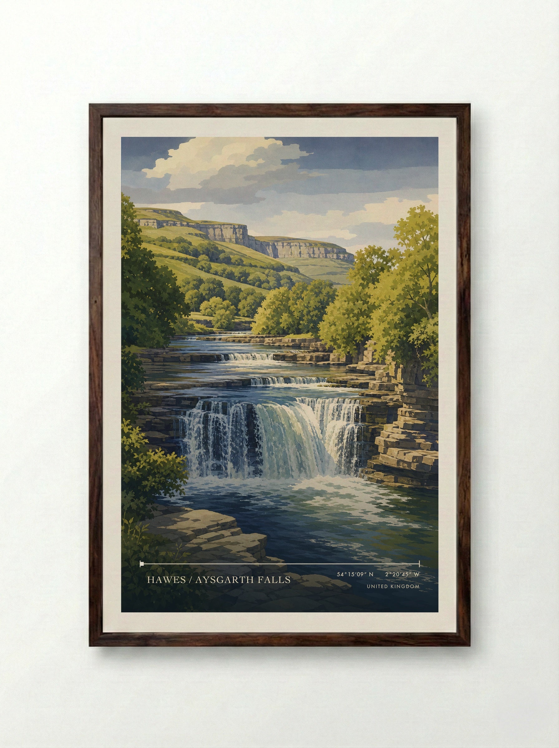 Hawes / Aysgarth Falls United Kingdom Travel Poster - Framed Print Dark Wood