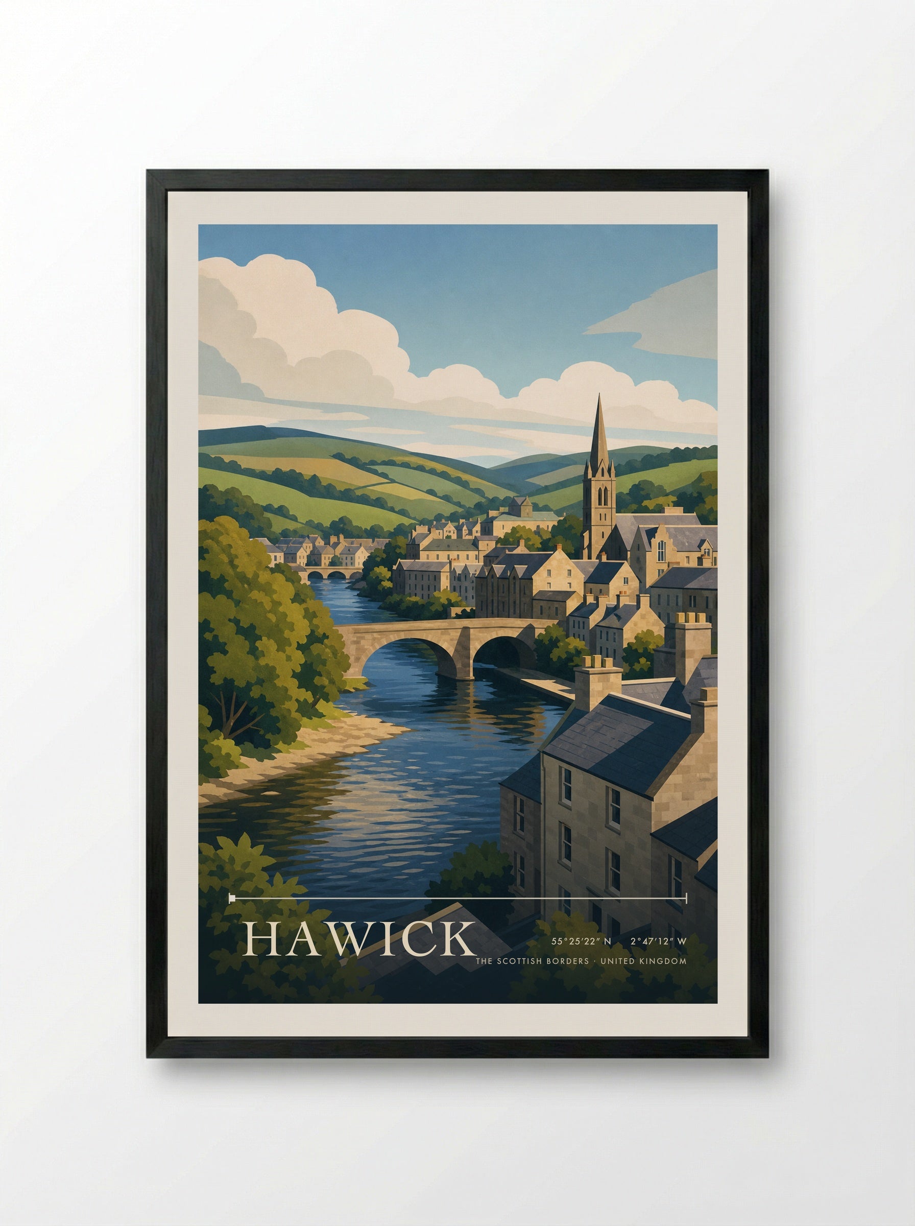 Hawick The Scottish Borders United Kingdom Travel Poster - Framed Print Black