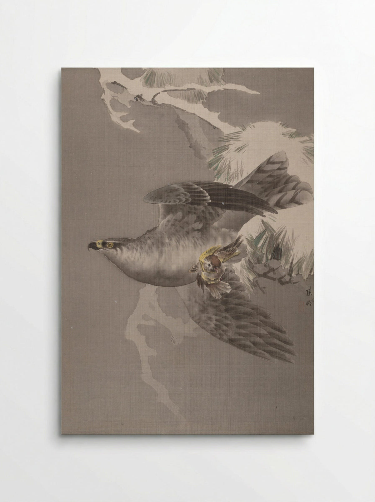 Hawk Holding a Small Bird - Okada Baison - Poster