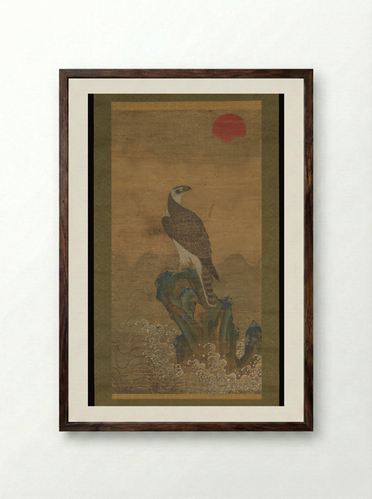 Hawk at Sunrise - Jeong Hong-Rae - Framed Print Dark Wood