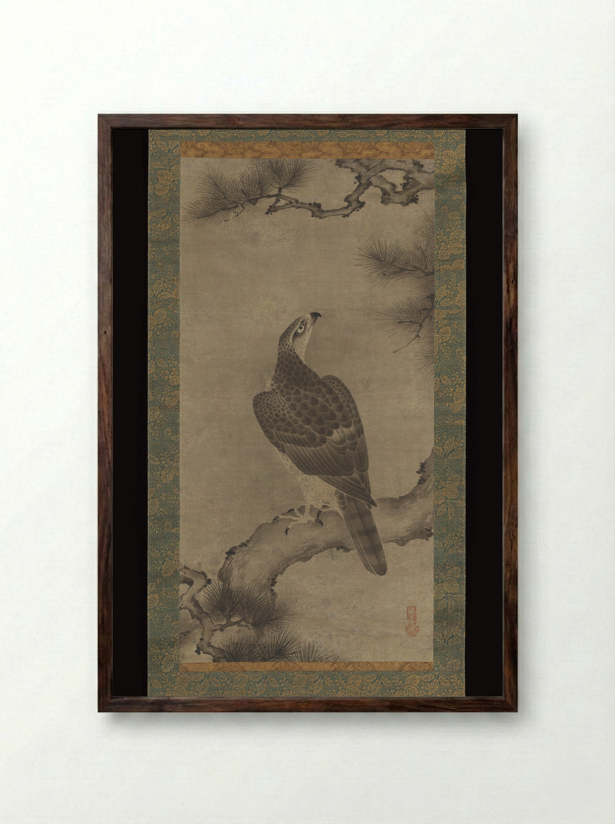 Hawk on a Pine - Kano Yukinobu - Framed Print Dark Wood