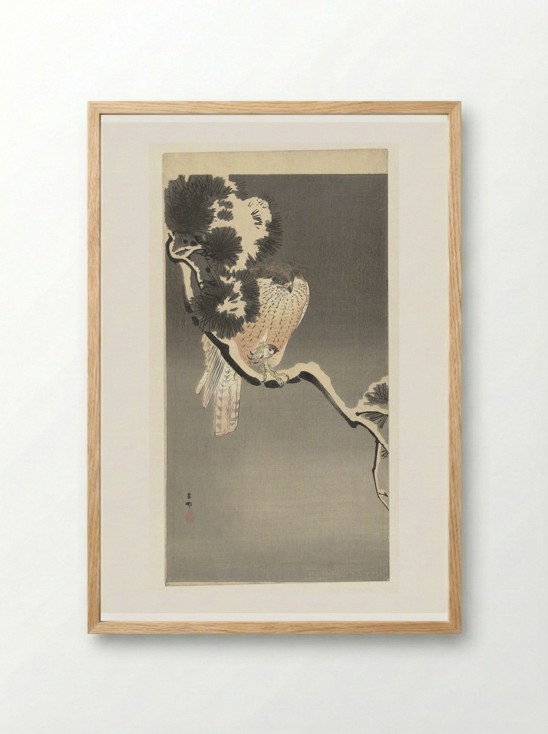 Hawk with Sparrow - Matsuki Heikichi - Framed Print Wood