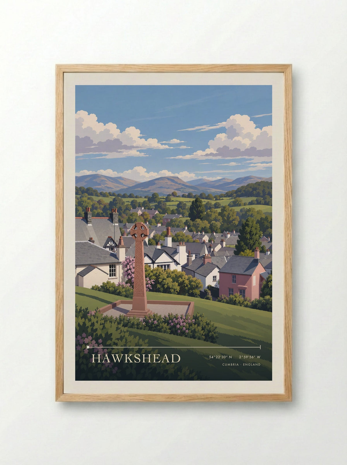 Hawkshead, Cumbria | Travel Poster - Framed Print Wood
