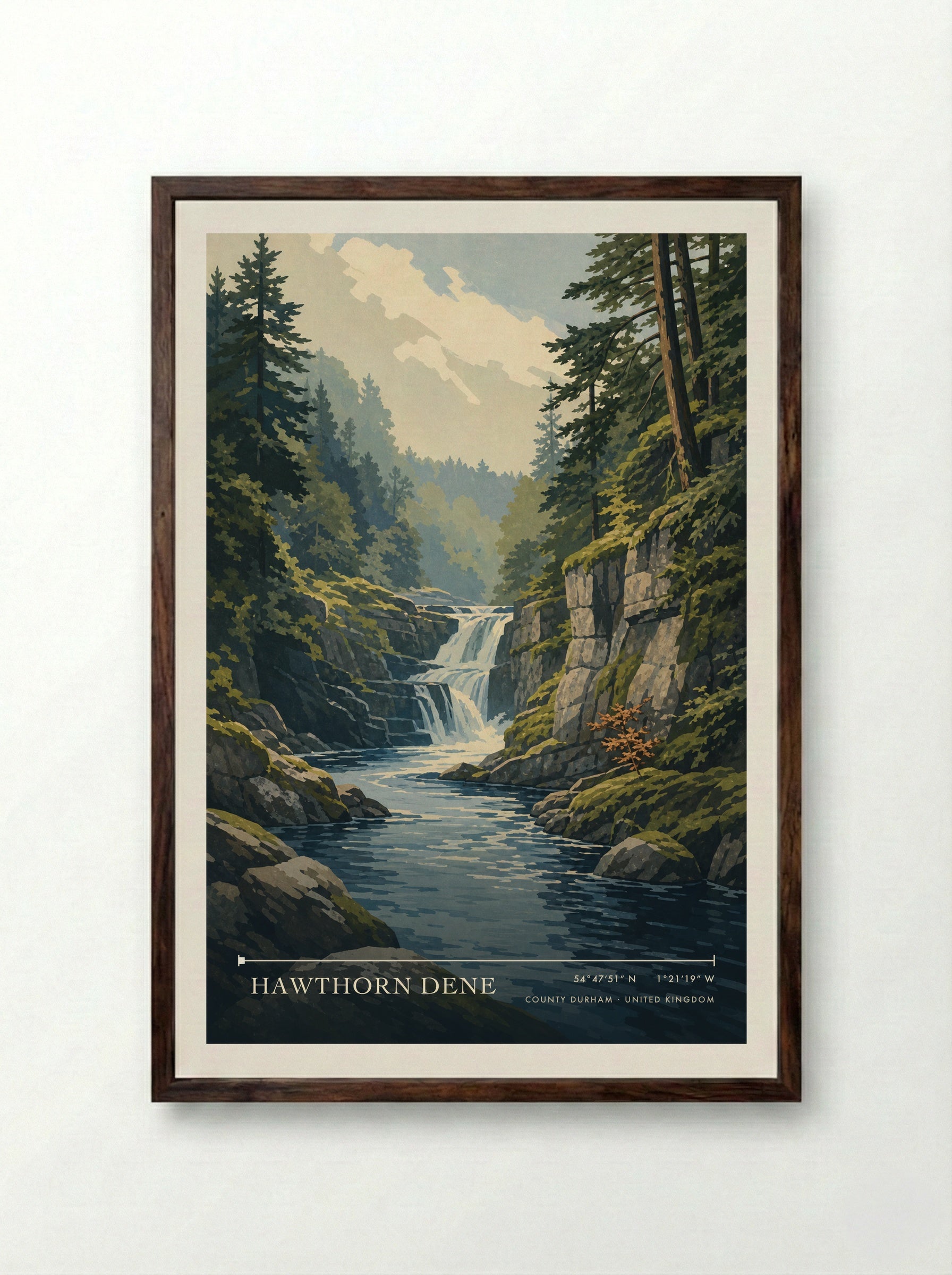 Hawthorn Dene County Durham United Kingdom Travel Poster - Framed Print Dark Wood