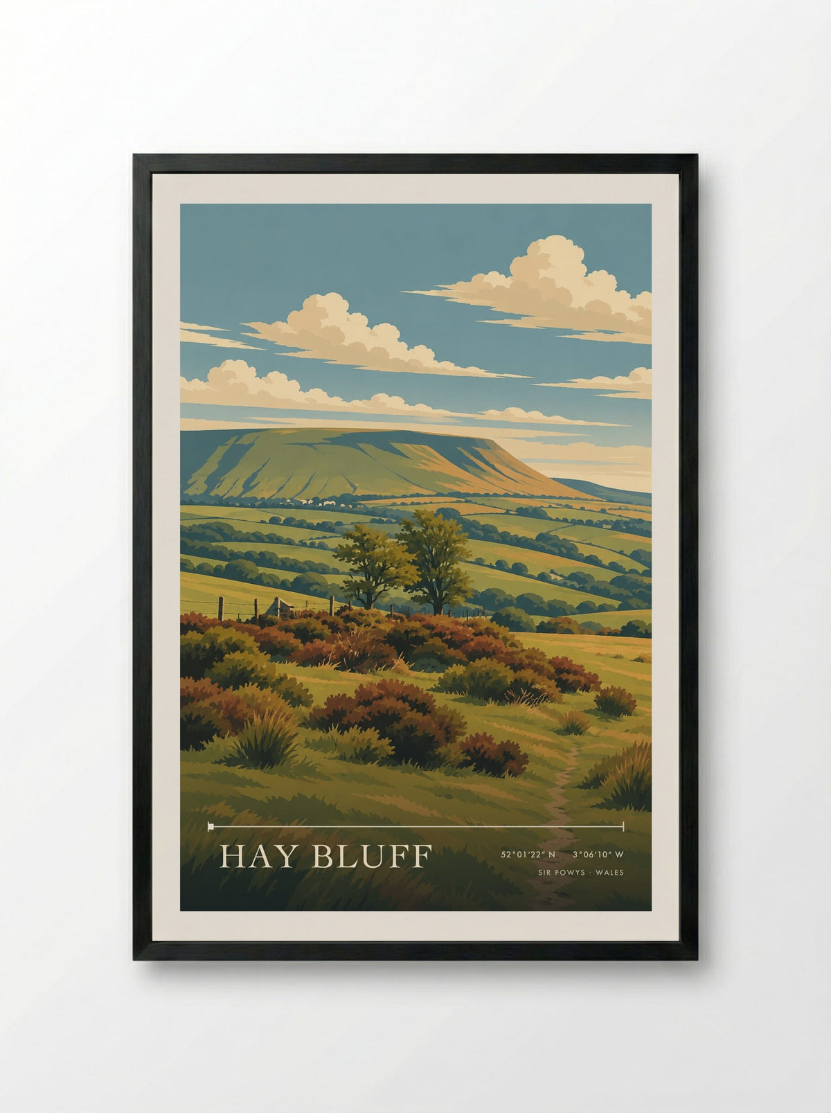 Hay Bluff, Sir Powys | Travel Poster - Framed Print Black