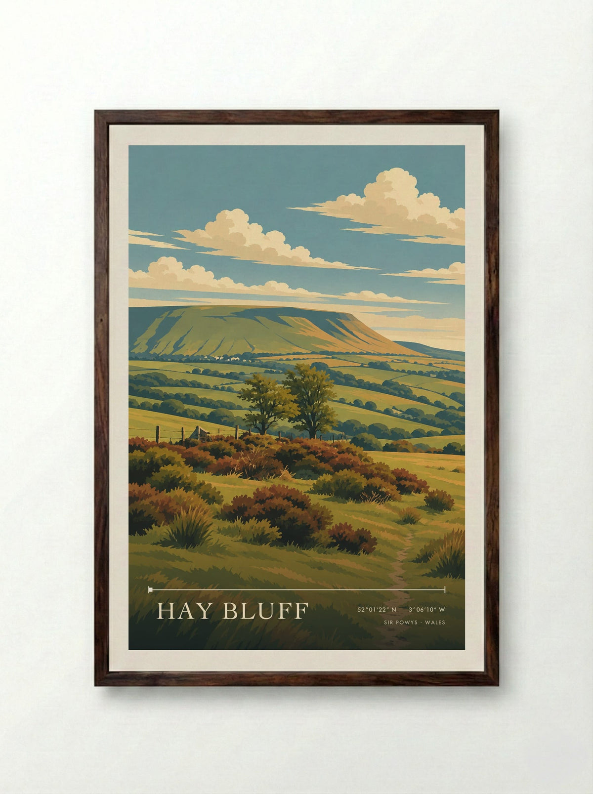 Hay Bluff, Sir Powys | Travel Poster - Framed Print Dark Wood