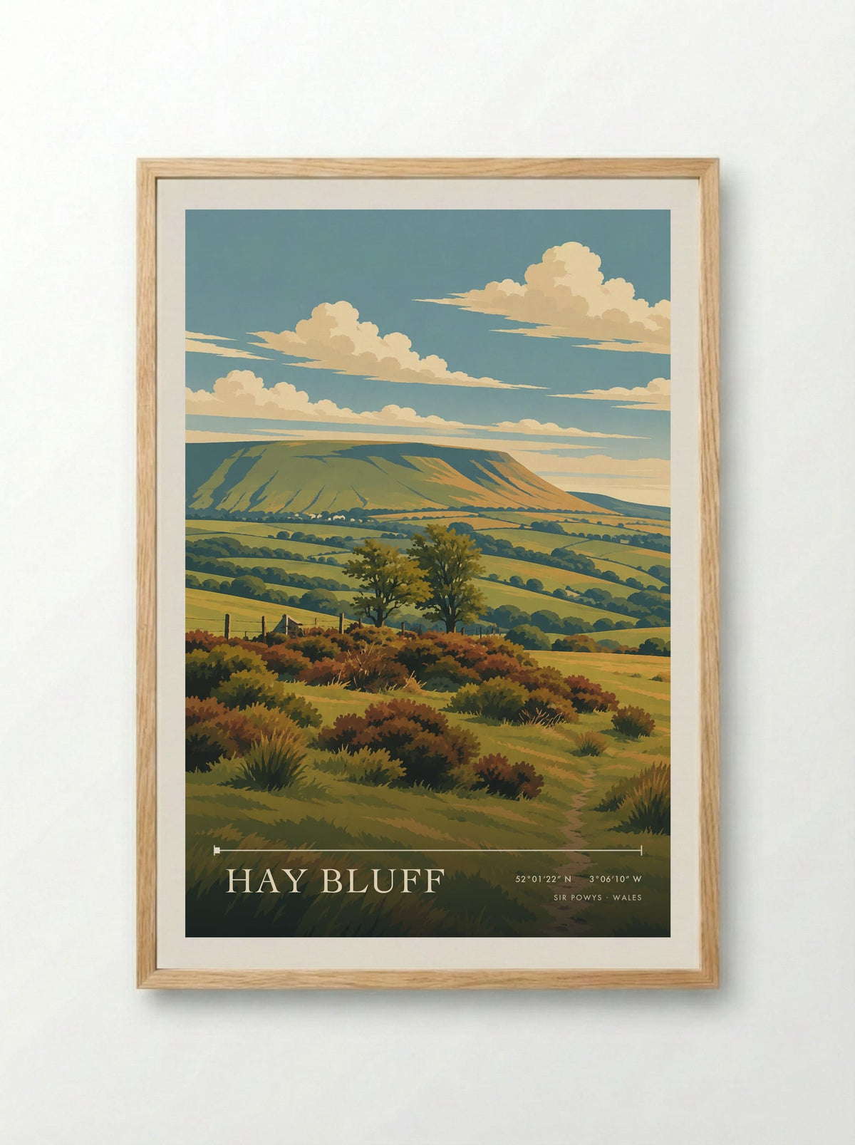 Hay Bluff, Sir Powys | Travel Poster - Framed Print Wood