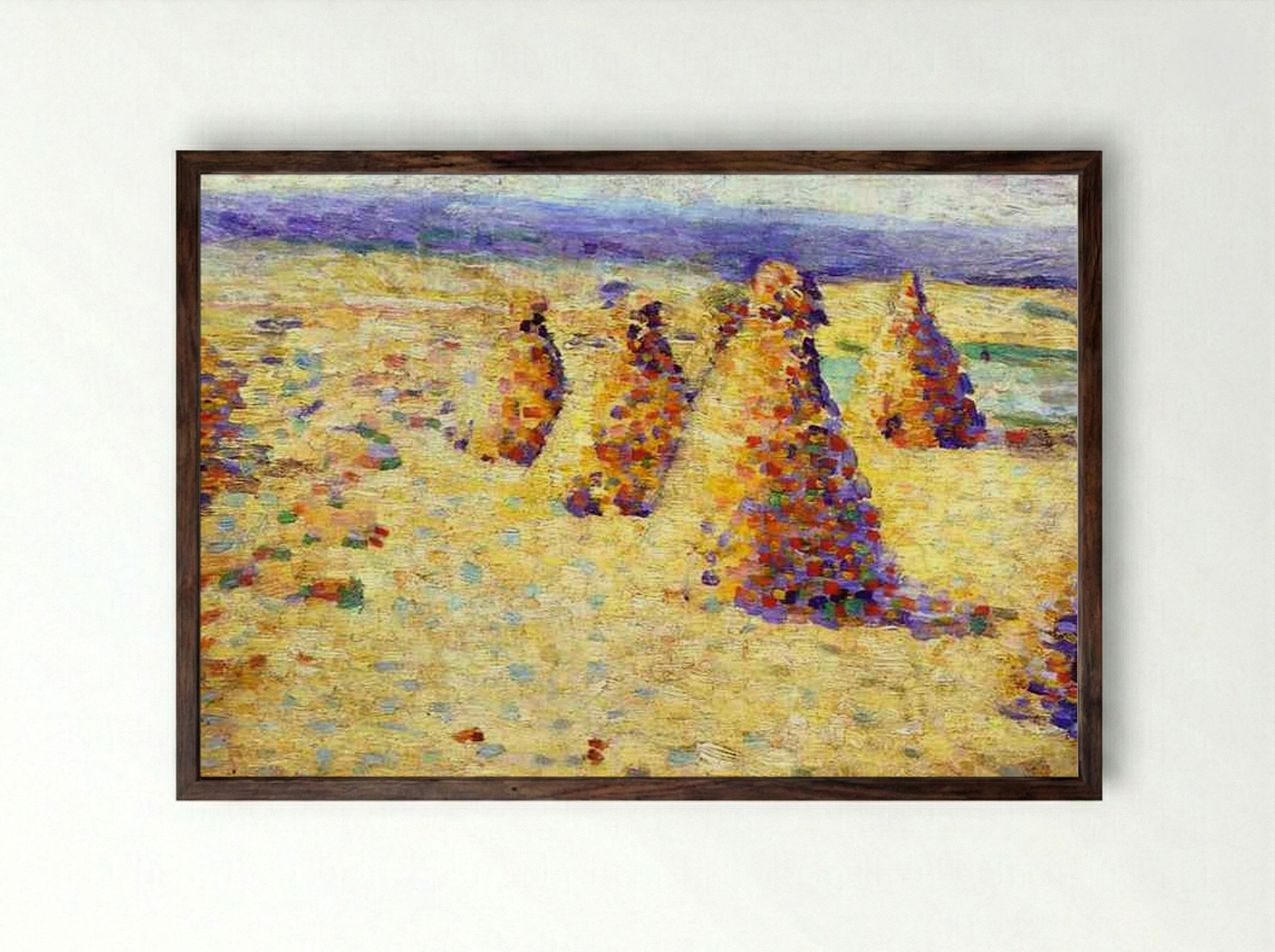 Hay Ricks in Normandy - Charles Angrand - Framed Print Dark Wood