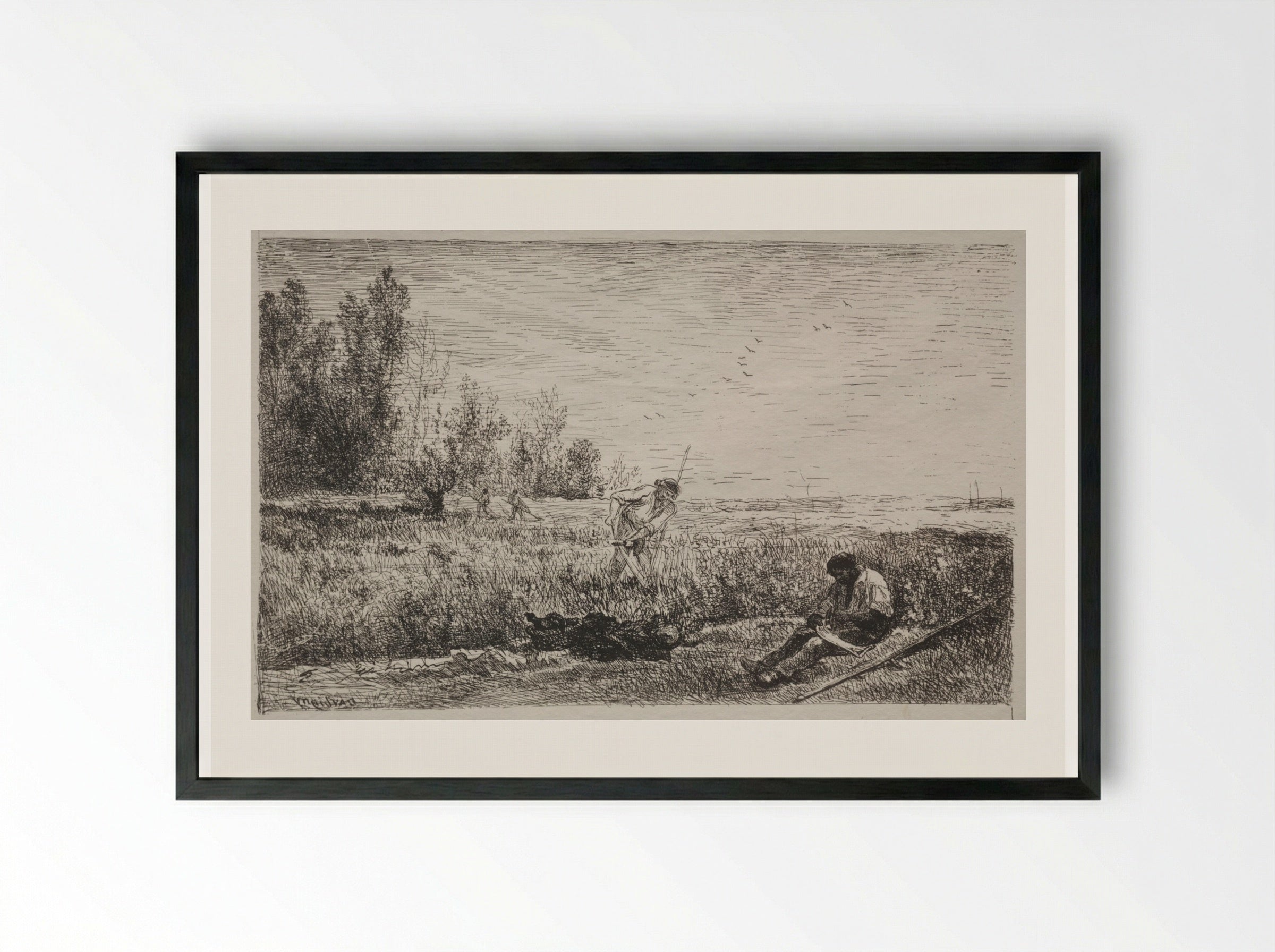 Hay-making - Charles François Daubigny - Framed Print Black