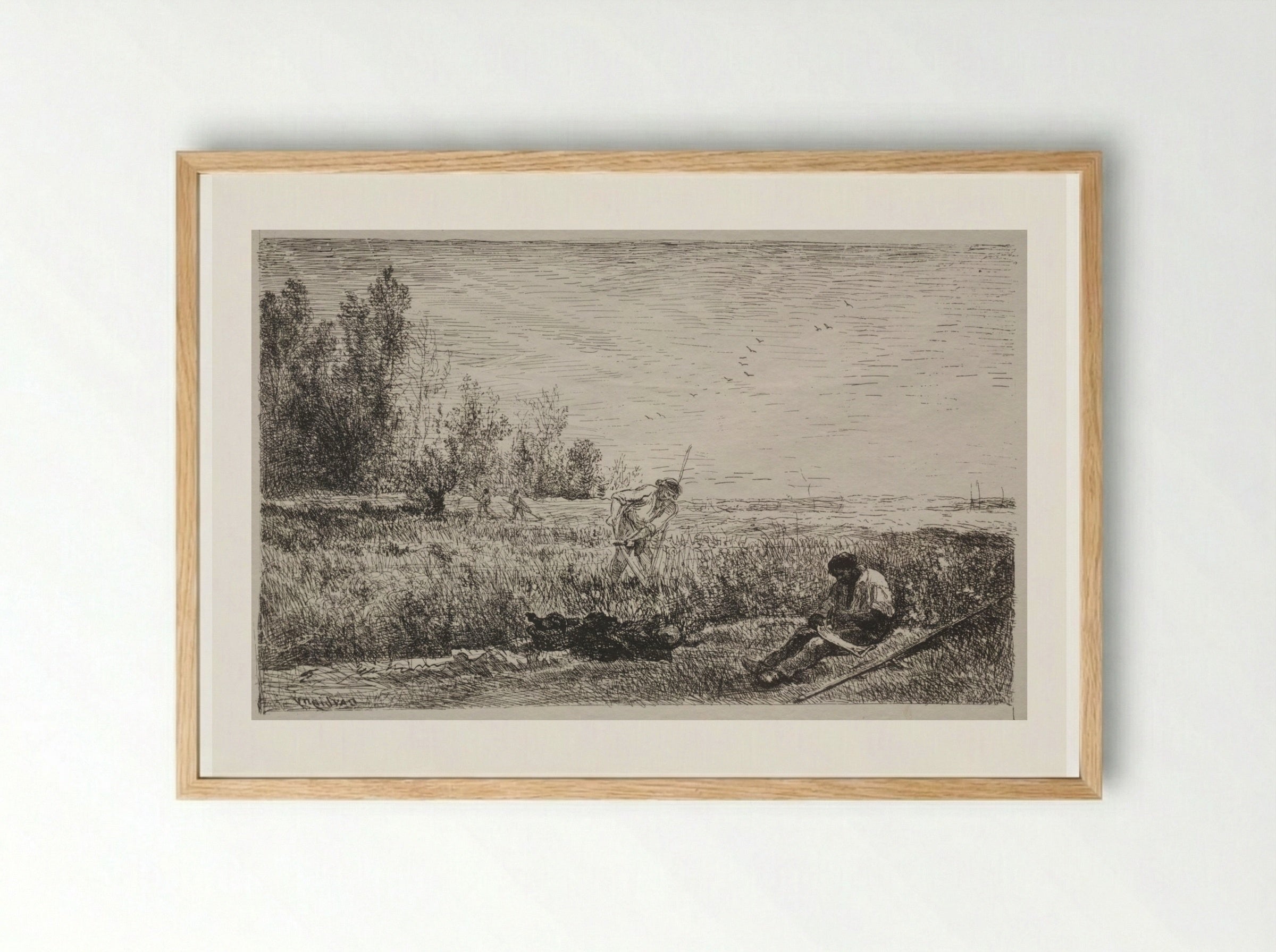 Hay-making - Charles François Daubigny - Framed Print Wood