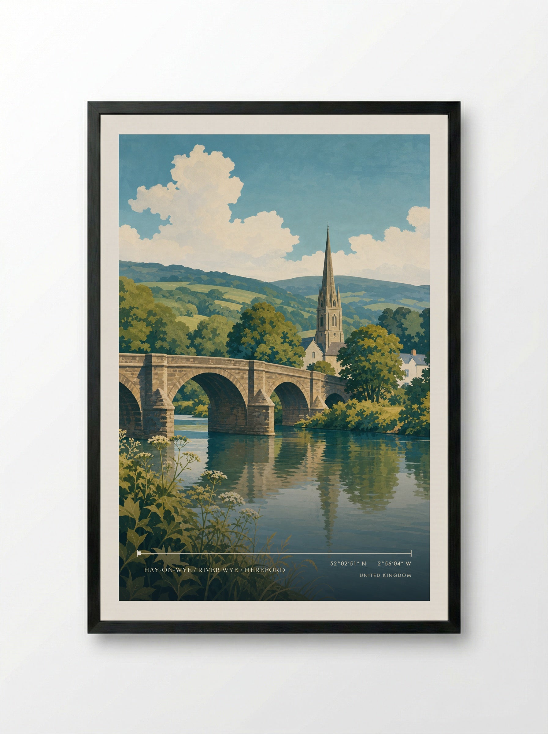 Hay-on-Wye / River Wye / Hereford United Kingdom Travel Poster - Framed Print Black