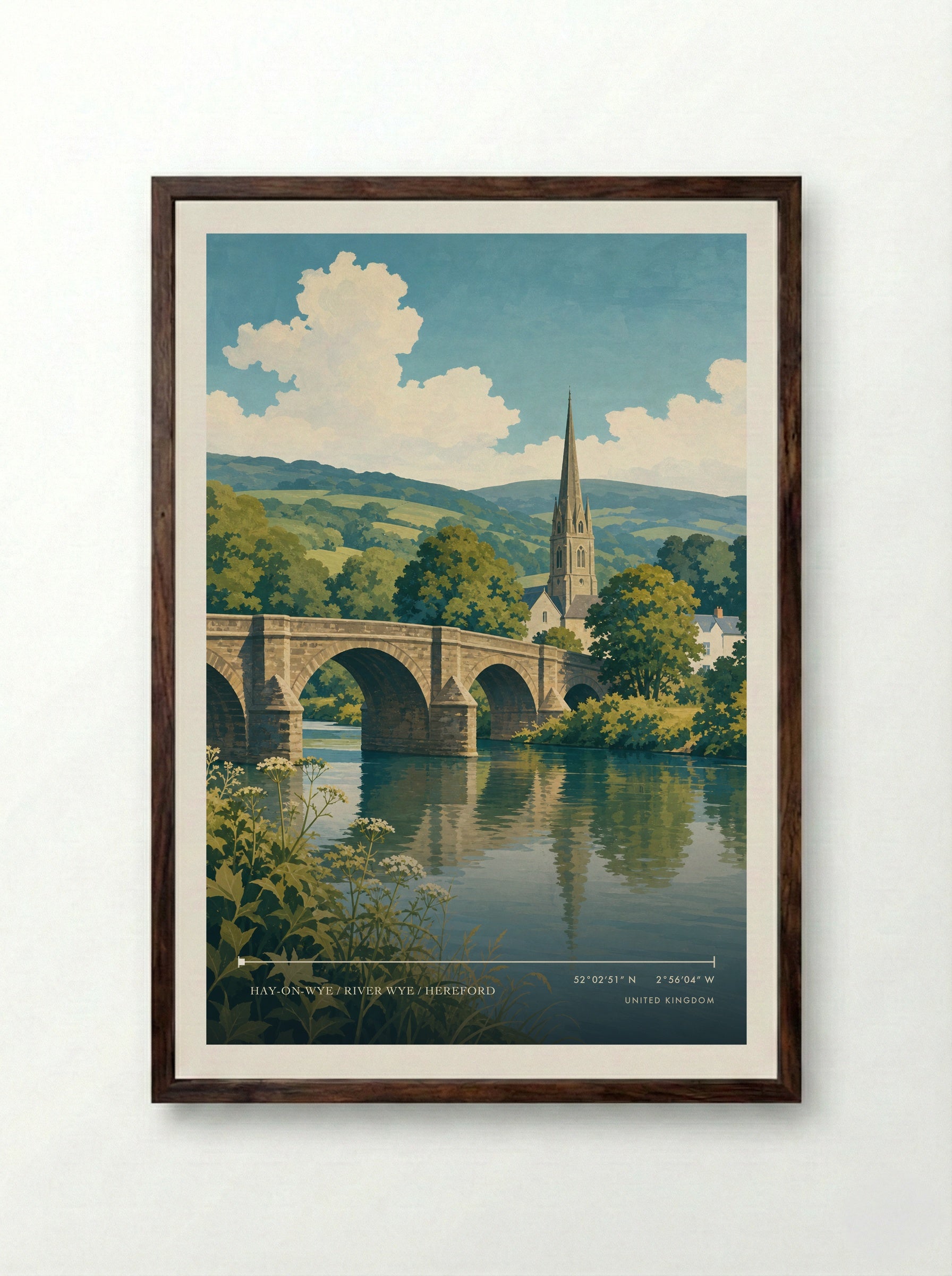 Hay-on-Wye / River Wye / Hereford United Kingdom Travel Poster - Framed Print Dark Wood