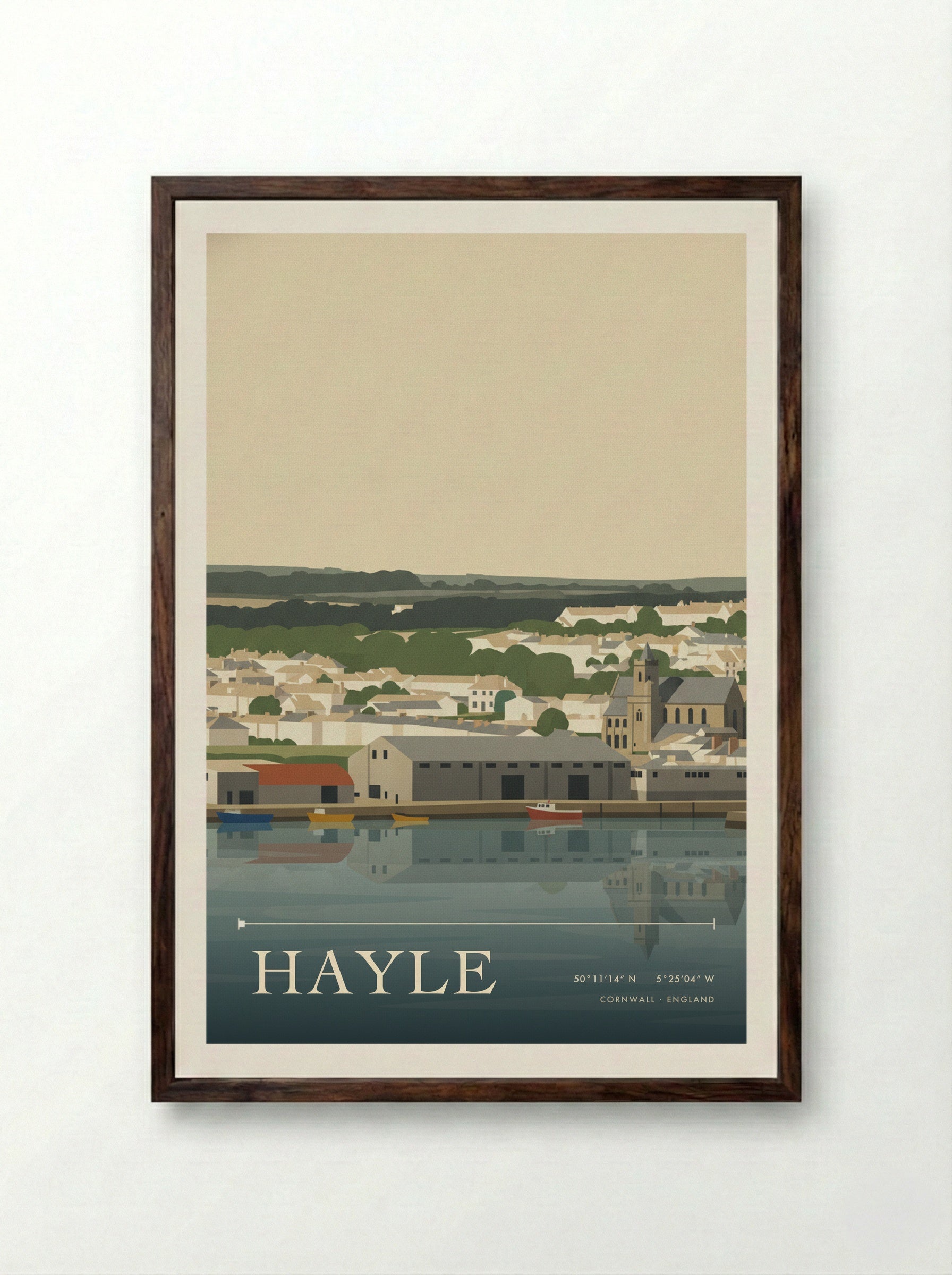 Hayle Cornwall England Travel Poster - Framed Print Dark Wood