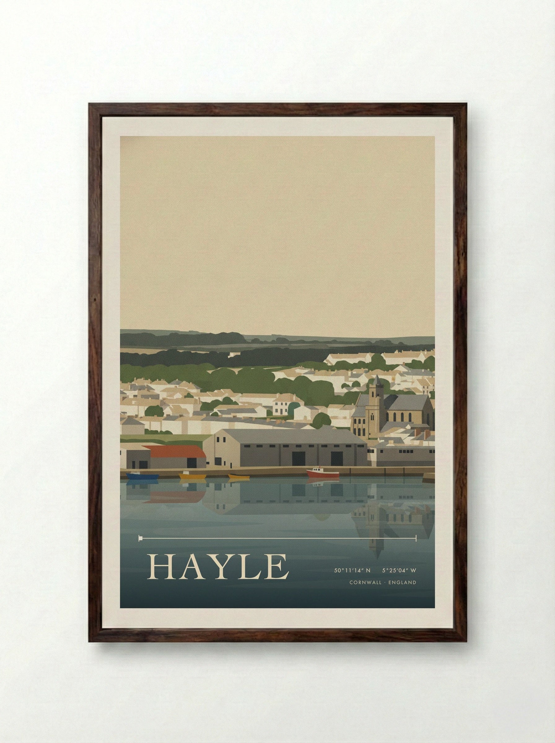 Hayle Cornwall England Travel Poster - Framed Print Dark Wood