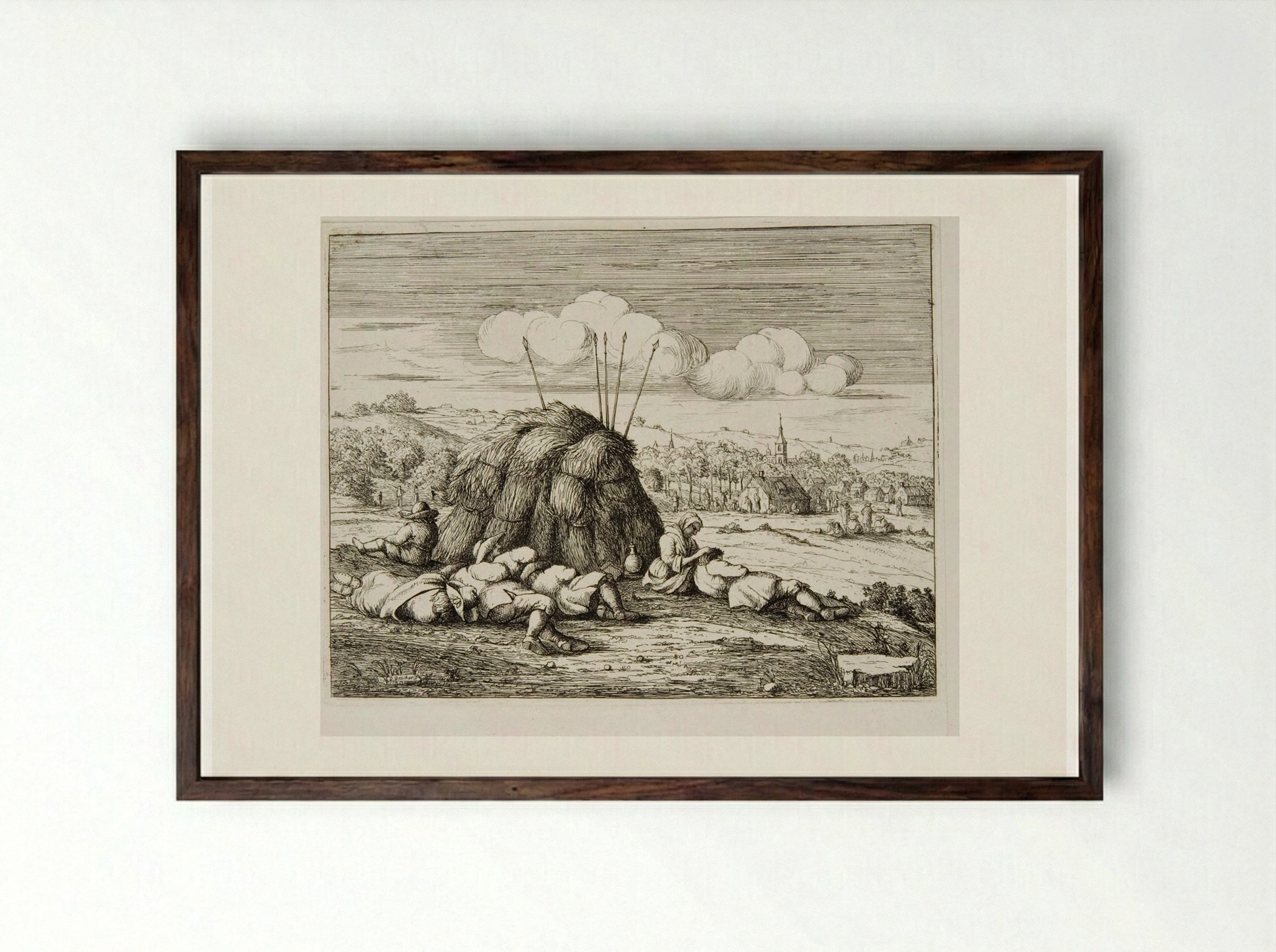 Haymakers Resting - David Deuchar - Framed Print Dark Wood