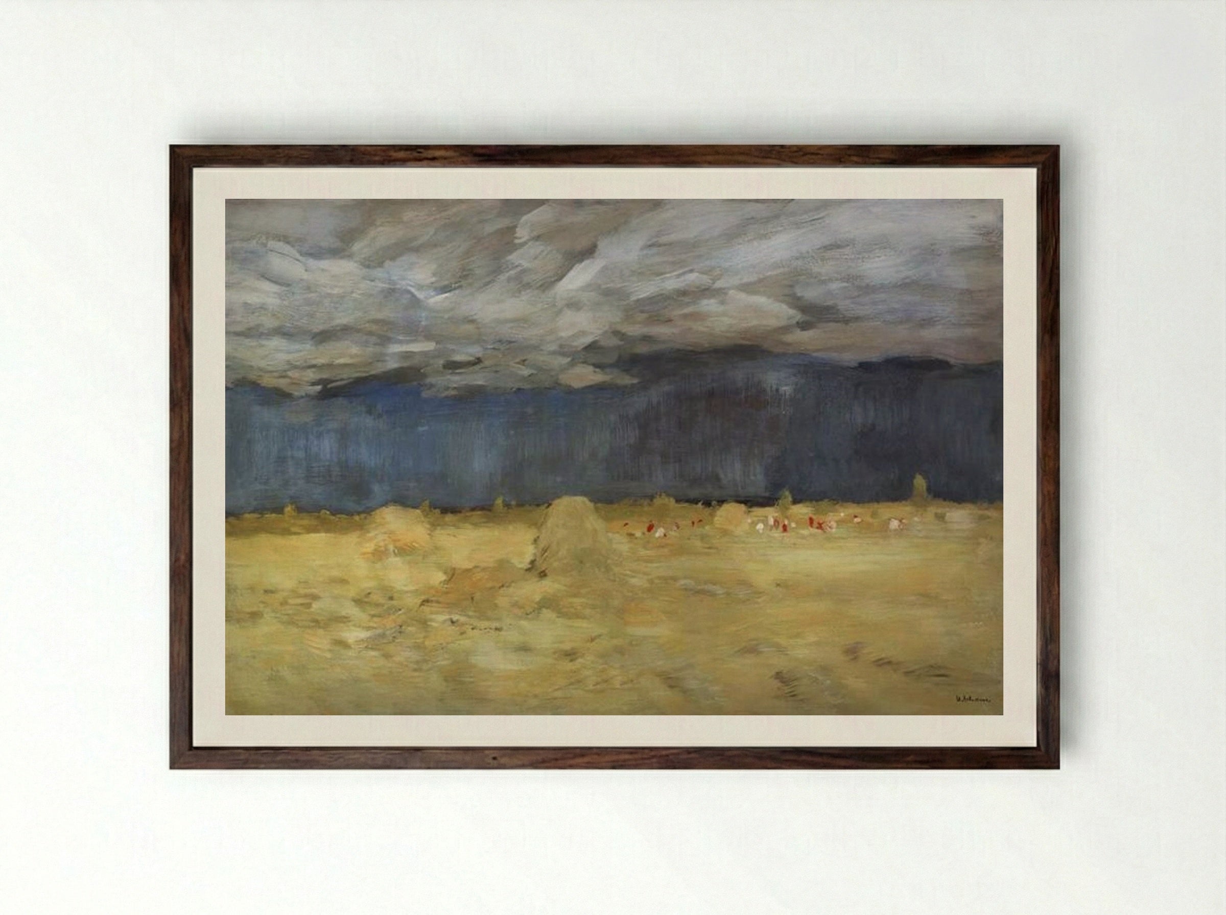 Haystacking - Isaac Levitan - Framed Print Dark Wood