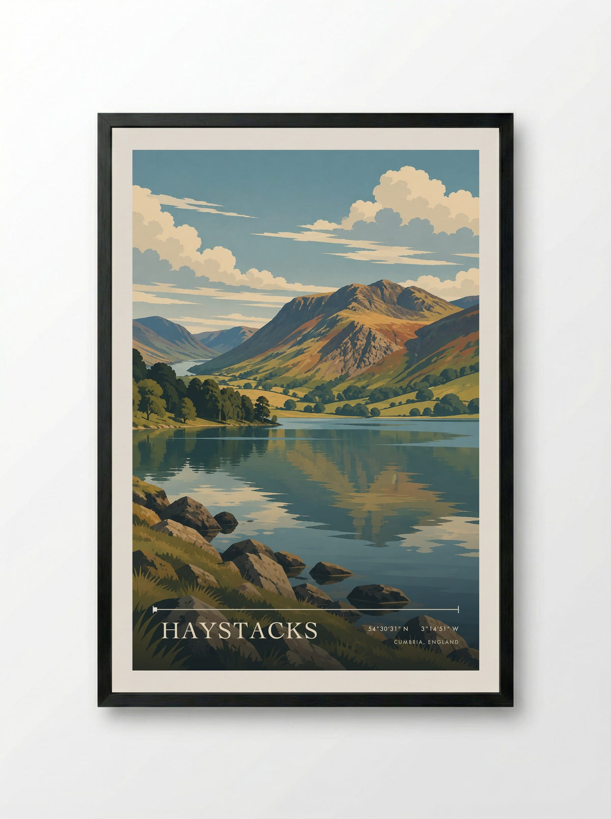 Haystacks, Cumbria, England | Travel Poster - Framed Print Black