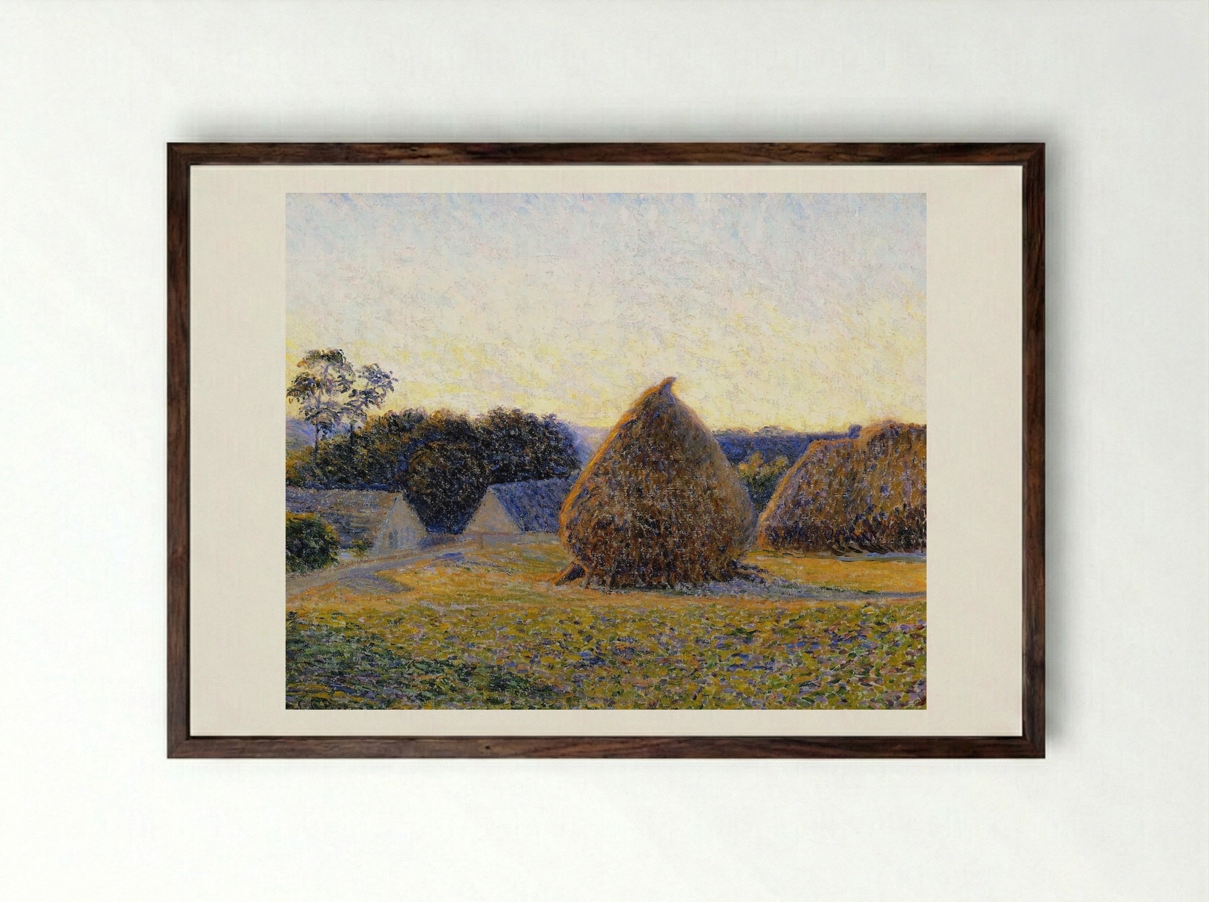 Haystacks, Giverny - Lilla Cabot Perry - Framed Print Dark Wood