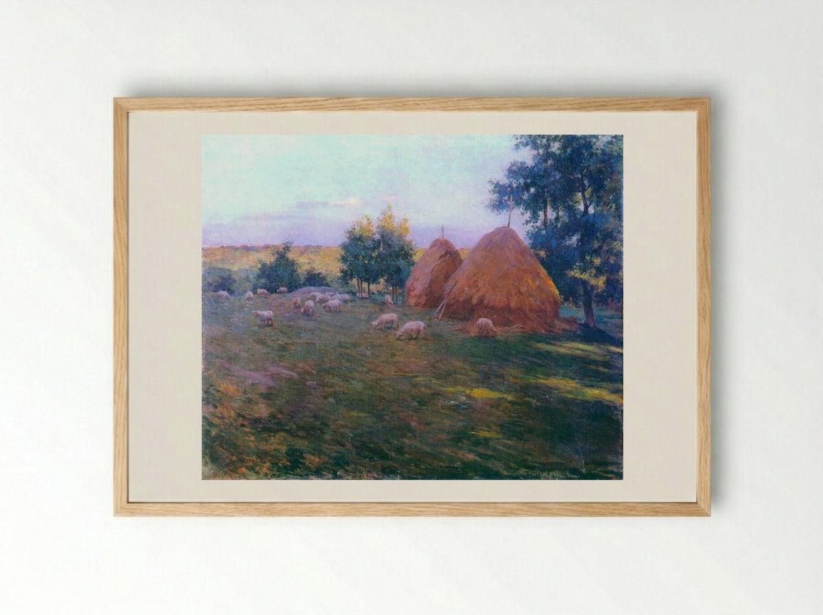 Haystacks - Willard Metcalf - Framed Print Wood