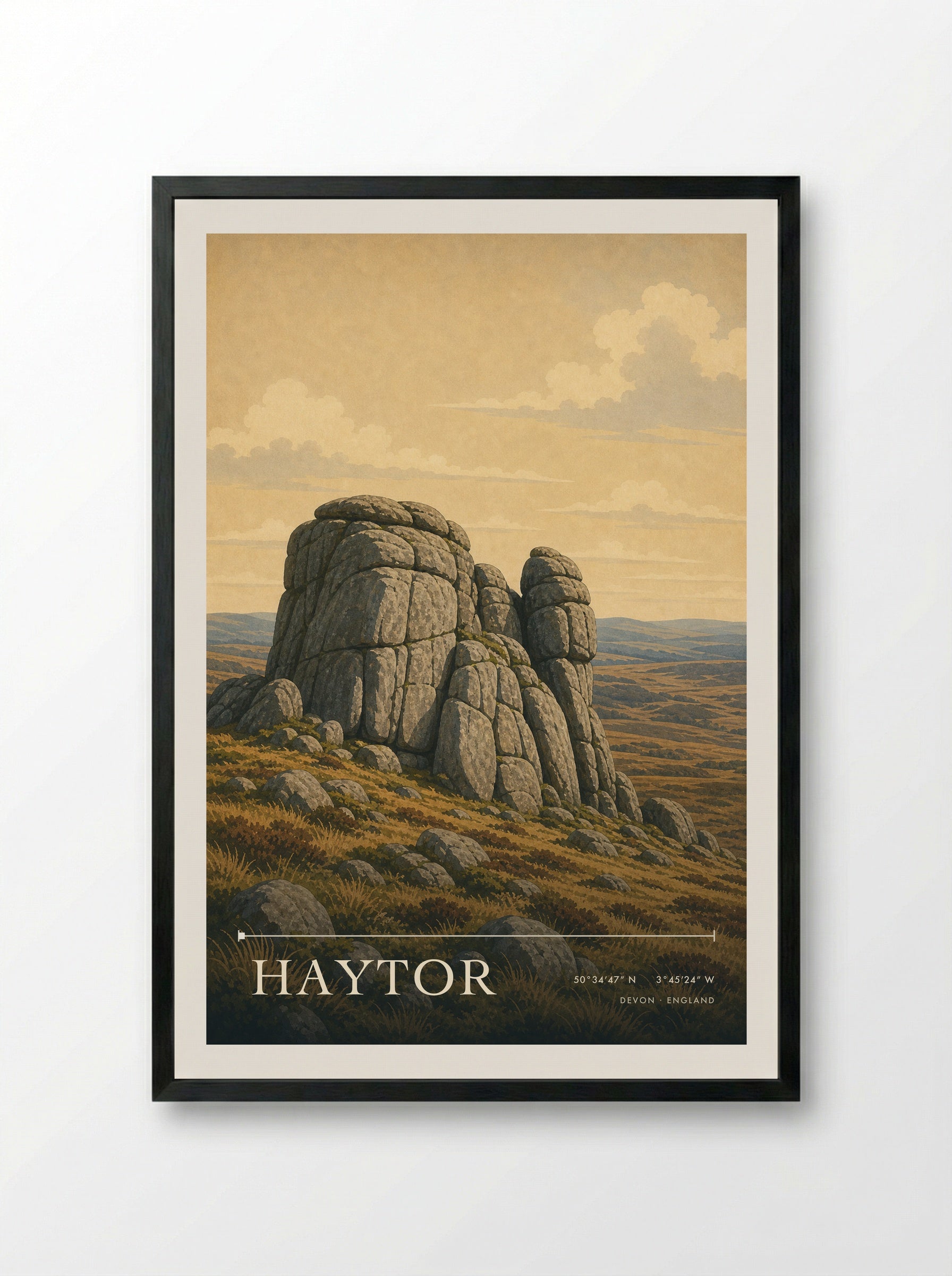 Haytor Devon England Travel Poster - Framed Print Black