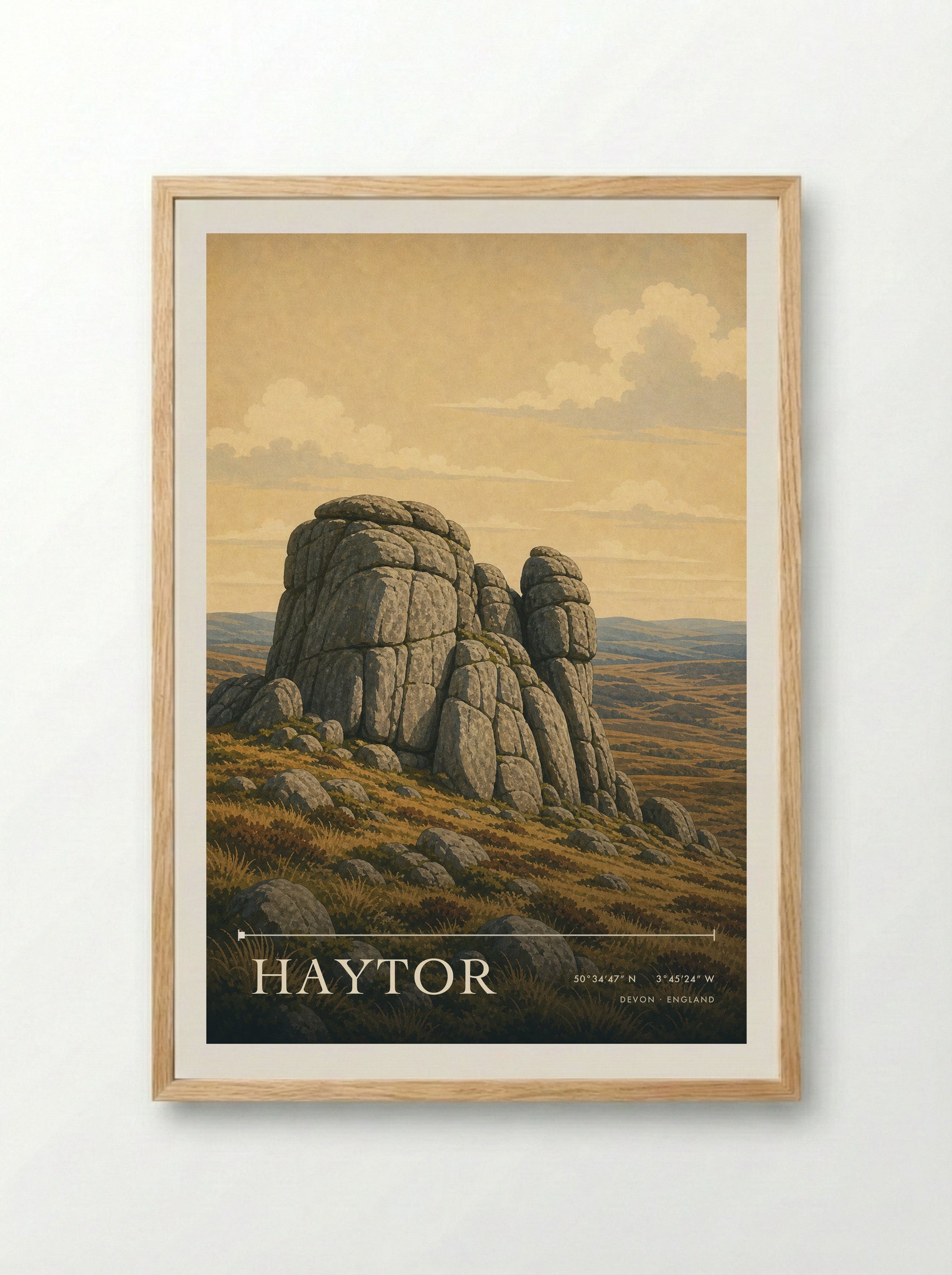 Haytor Devon England Travel Poster - Framed Print Wood