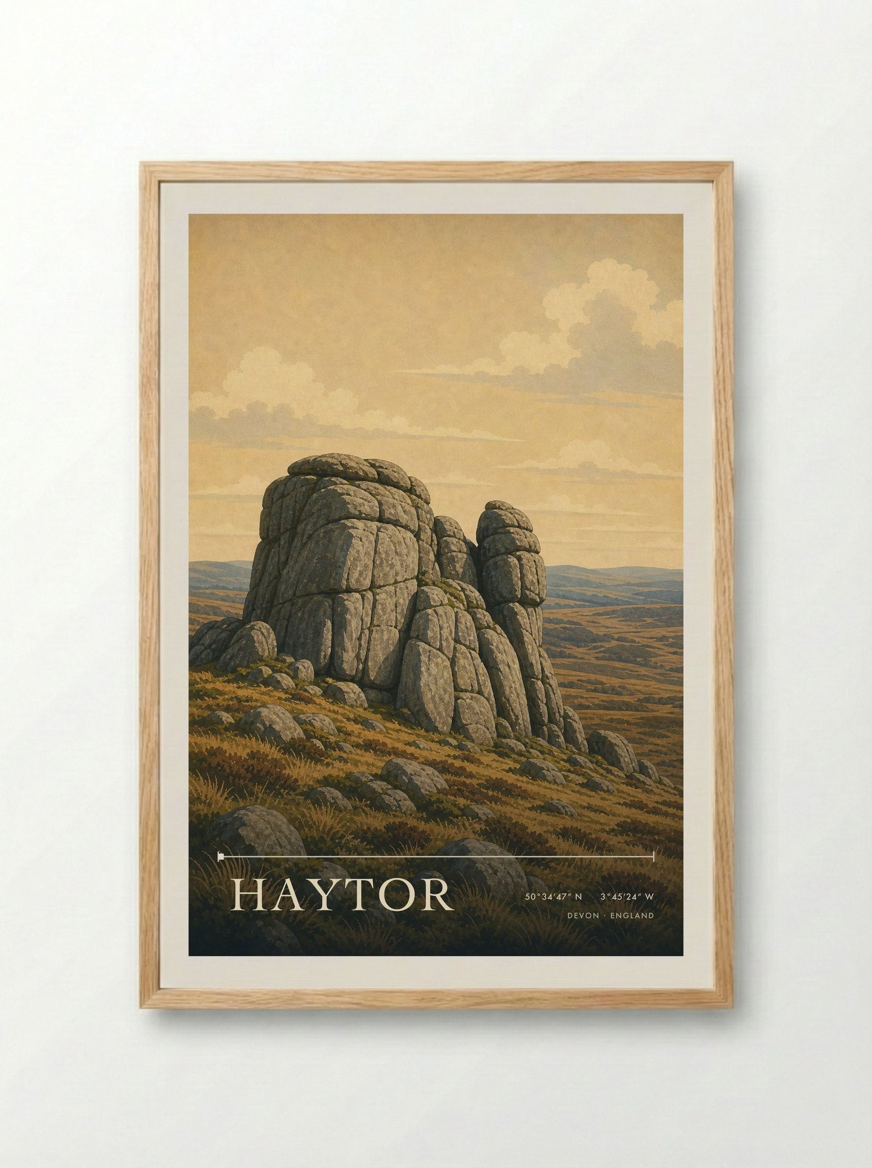 Haytor Devon England Travel Poster - Framed Print Wood