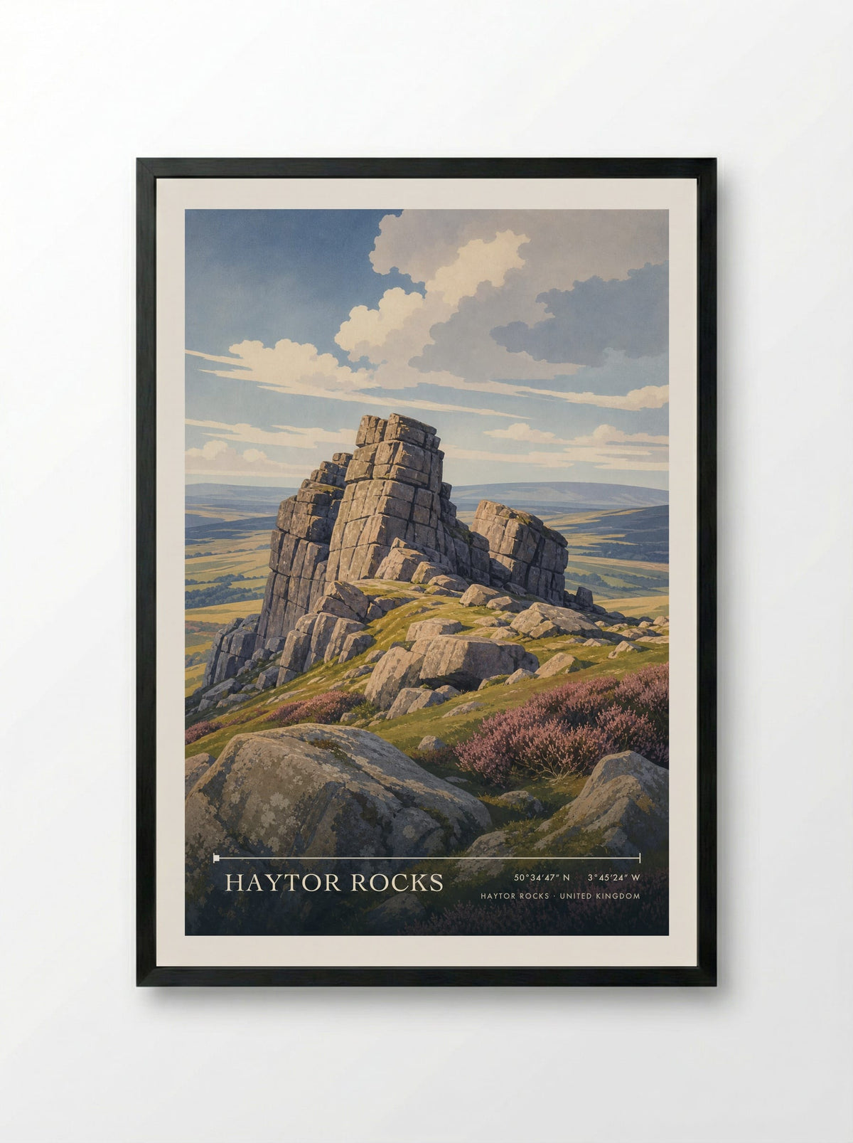 Haytor Rocks United Kingdom Travel Poster - Framed Print Black
