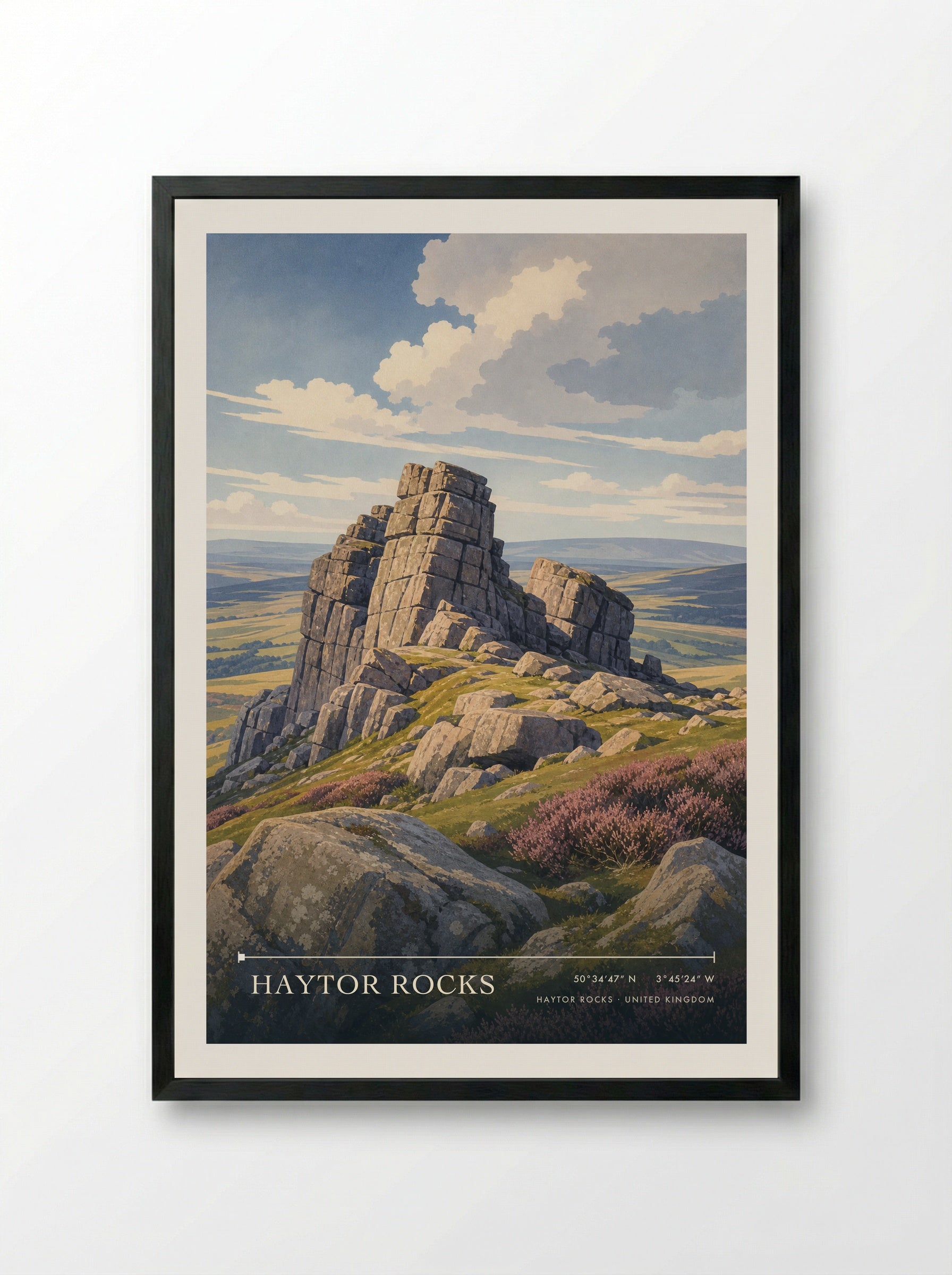 Haytor Rocks United Kingdom Travel Poster - Framed Print Black