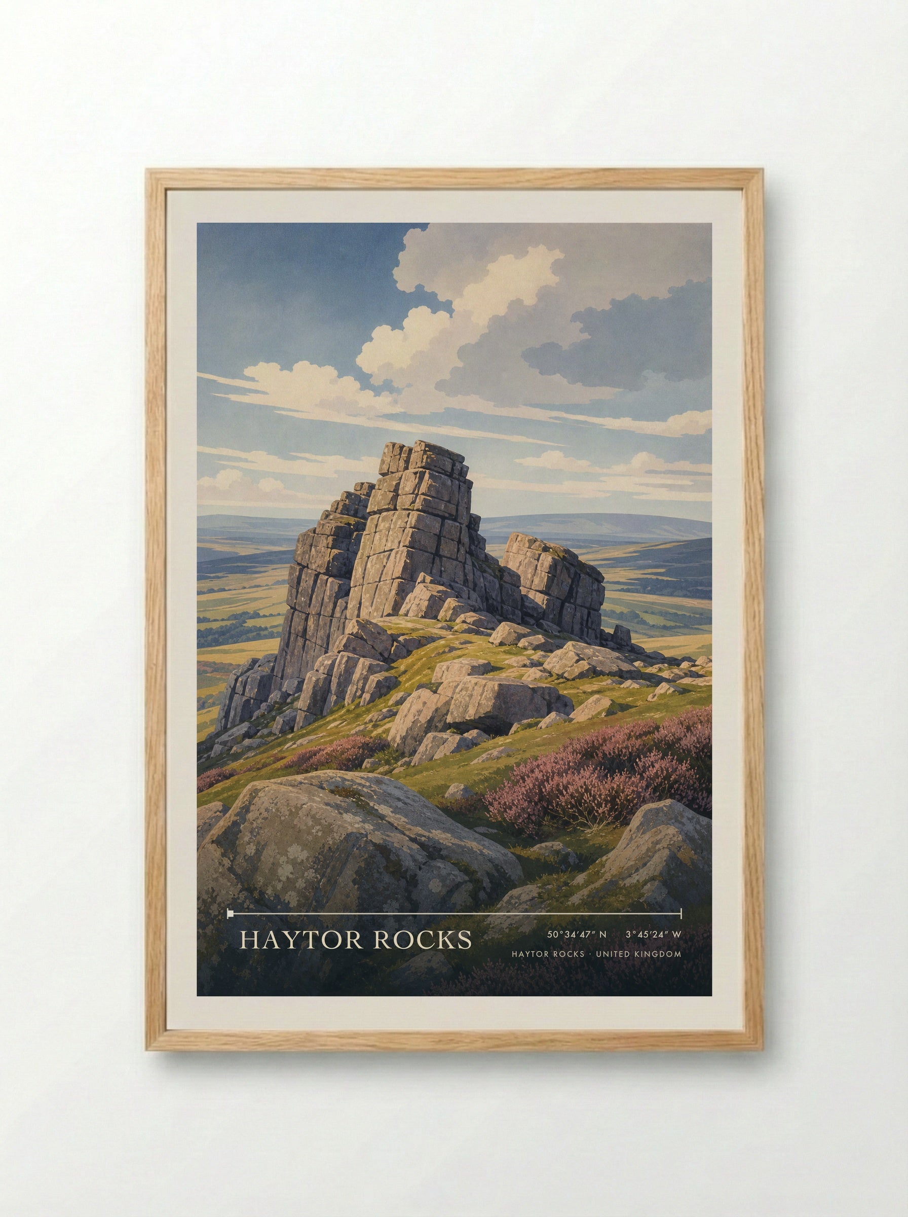Haytor Rocks United Kingdom Travel Poster - Framed Print Wood