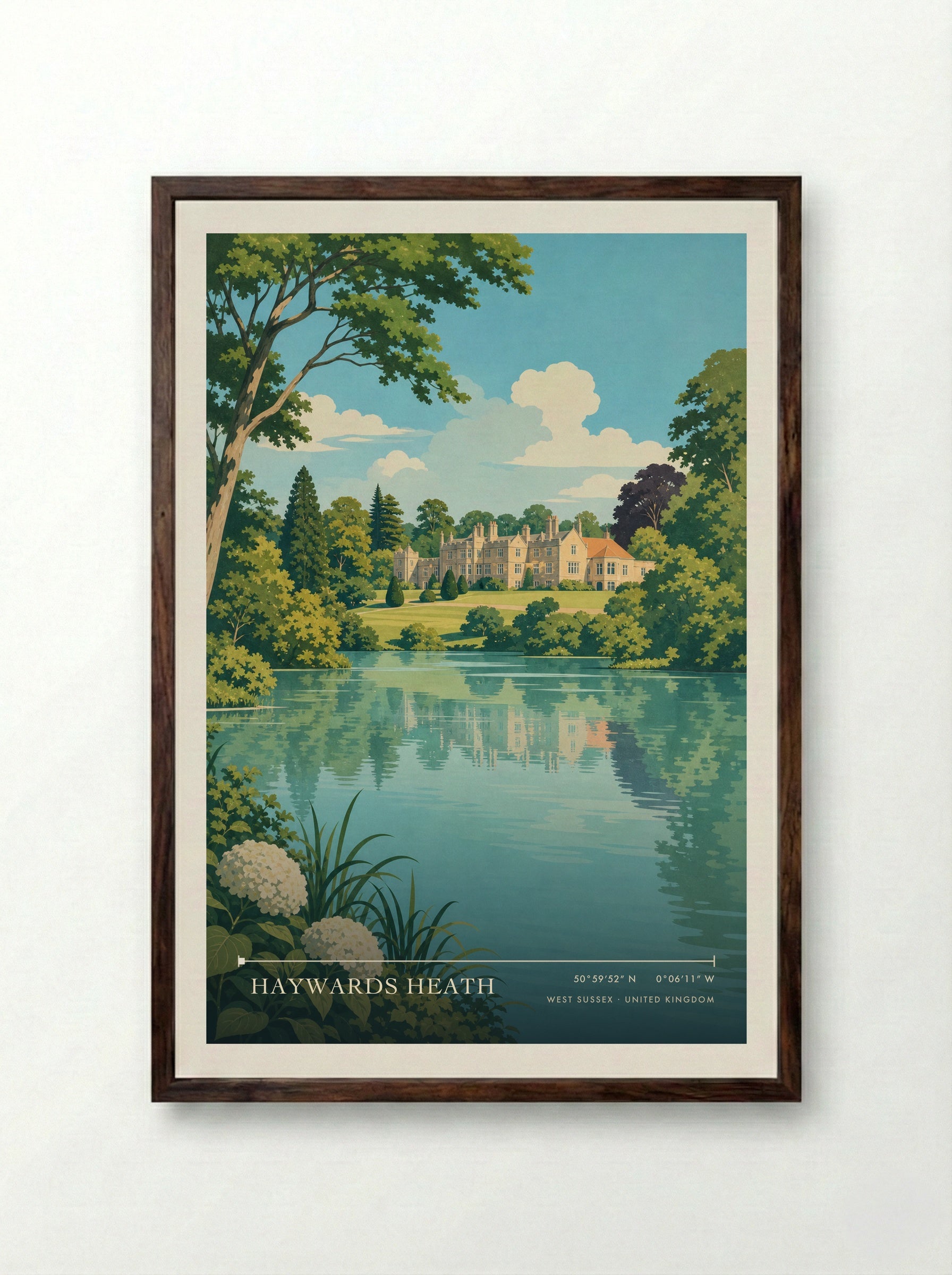 Haywards Heath West Sussex United Kingdom Travel Poster - Framed Print Dark Wood